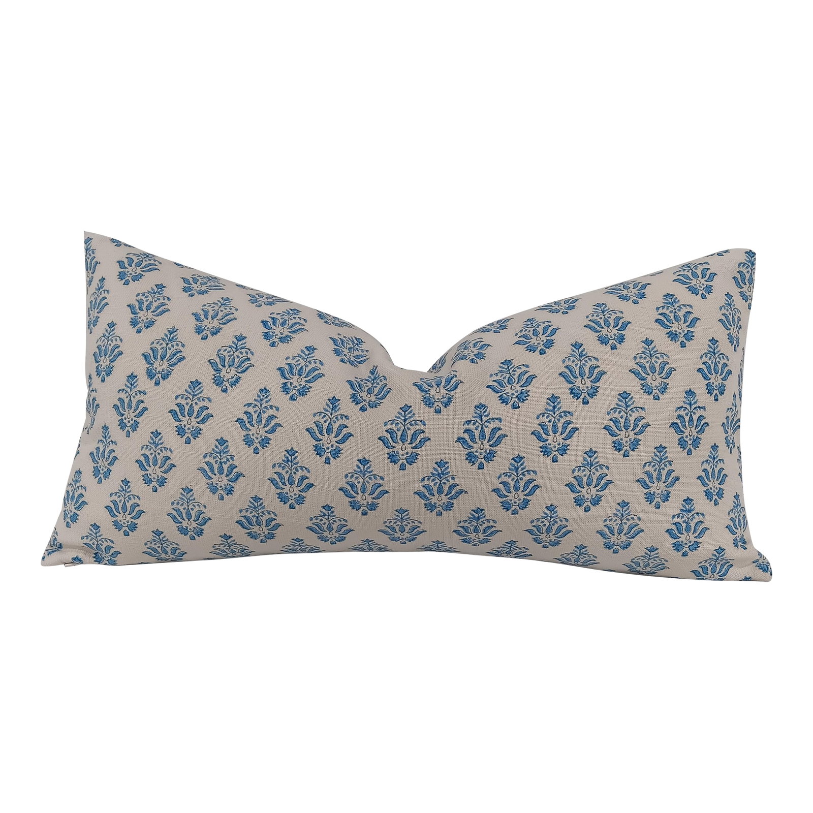 Gp and J Baker "Thornham" in Indigo Down Filled Pillow: GP and J Baker "Thornham" in Indigo Down Filled Pillow insert 12" X 23" finished 1 available for purchase knife edge finish surged edges inside invisible zipper closure pattern matched both sides