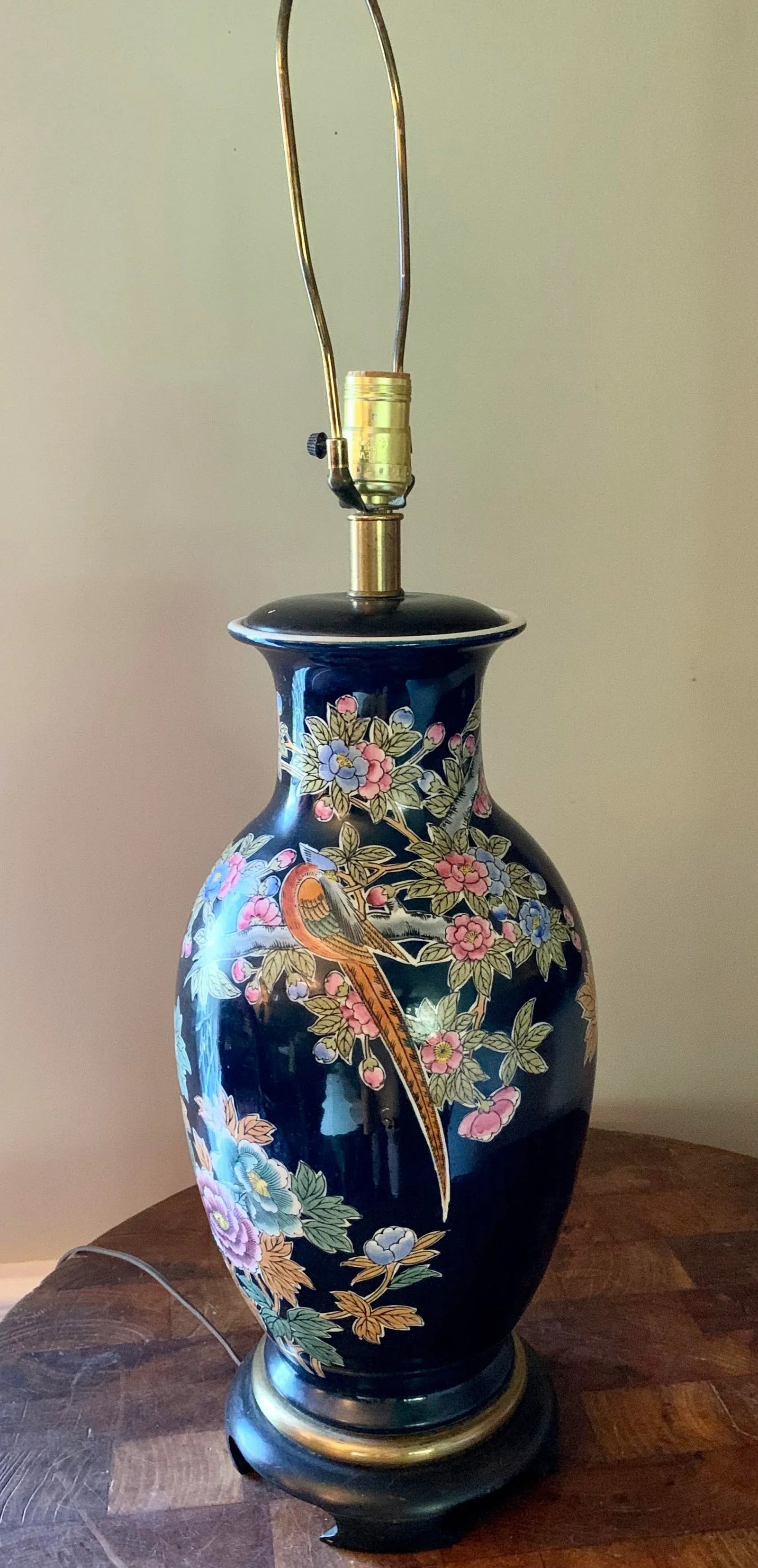 Vintage Asian Black Porcelain Painted Jar Lamp - 2