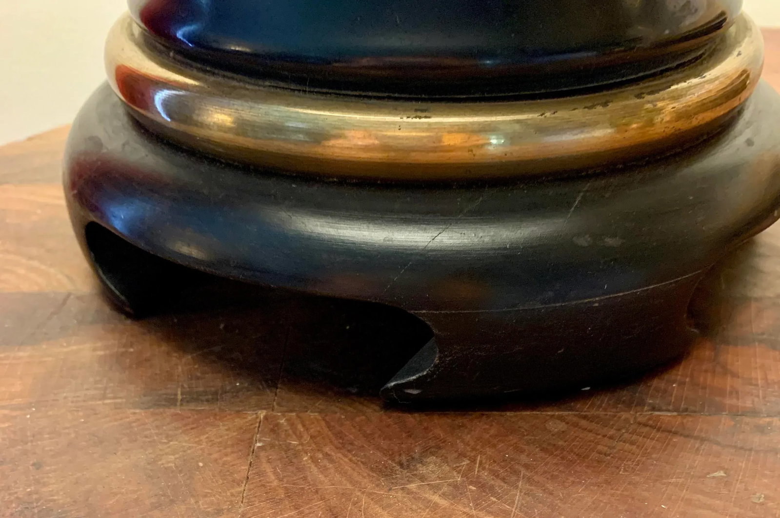 Vintage Asian Black Porcelain Painted Jar Lamp - 7