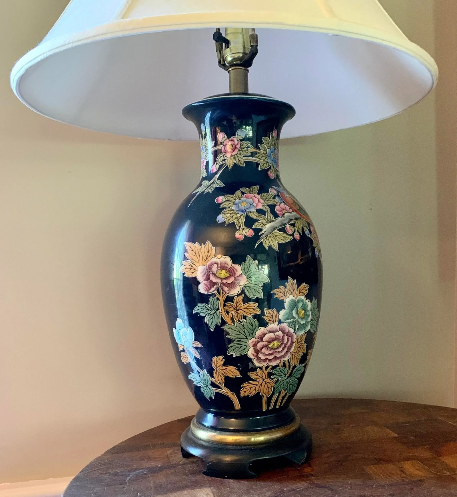 Vintage Asian Black Porcelain Painted Jar Lamp - 8