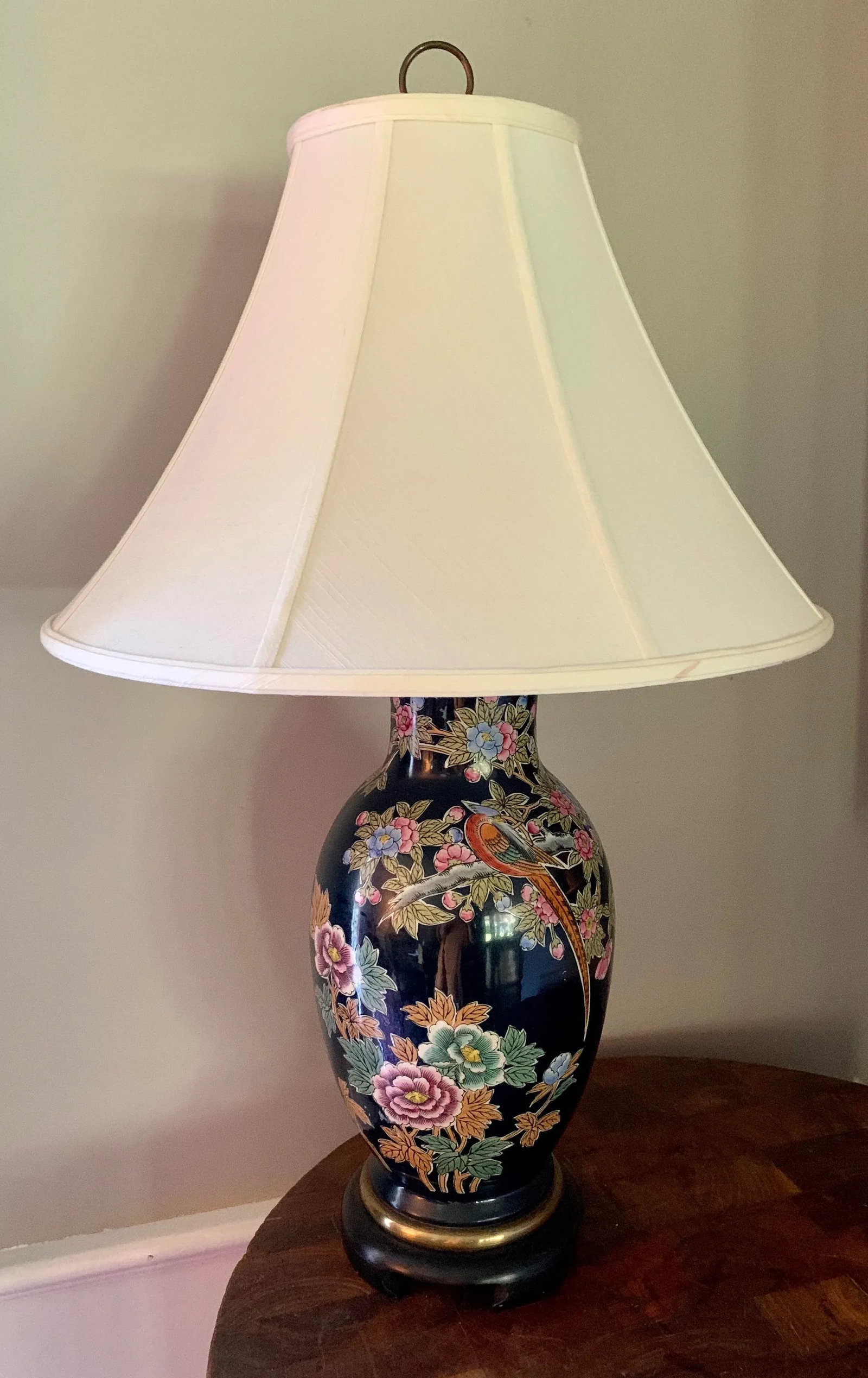 Vintage Asian Black Porcelain Painted Jar Lamp - 9