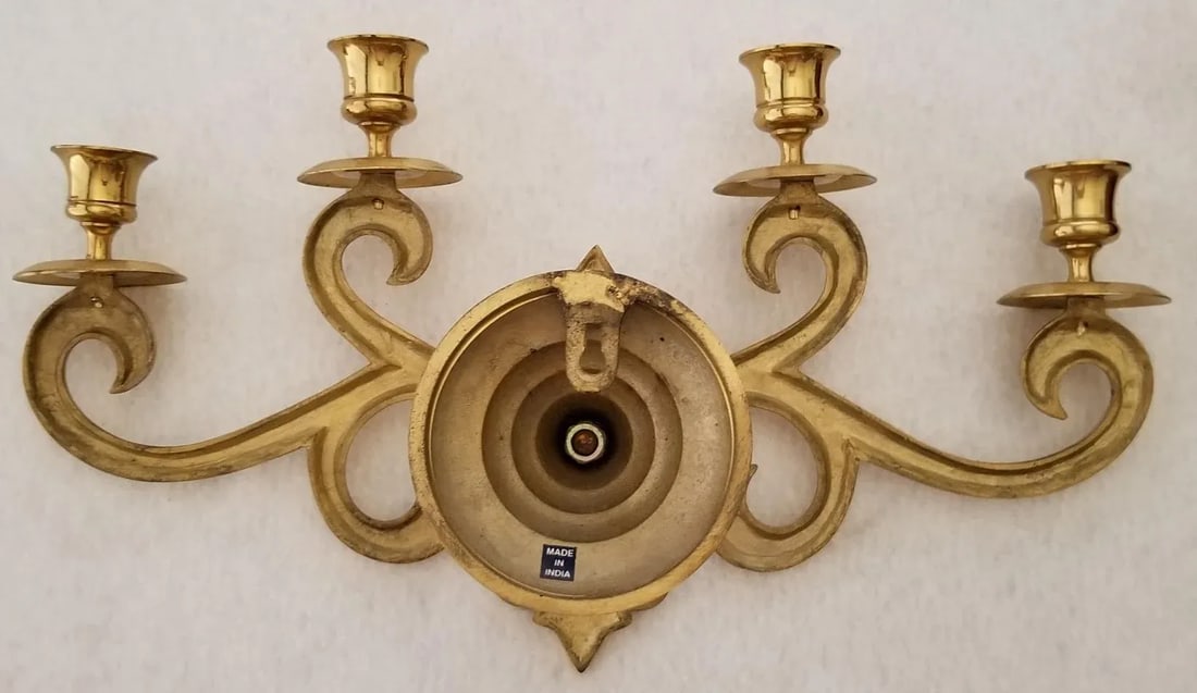 Vintage Solid Brass Wall Sconce 4 Candle Holders Fleur De Lis - 2
