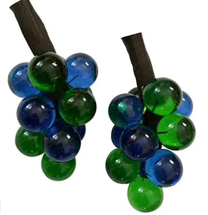 Blue & Green Lucite Grape Cluster - Pair - 2