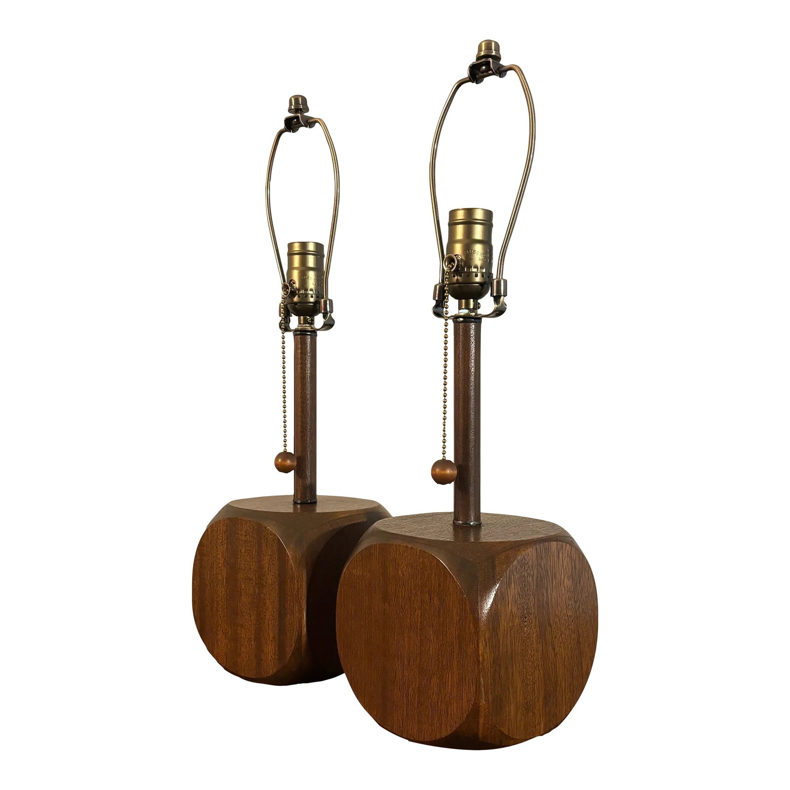 Mid Century Modern Cube Wood Table Lamps, a Pair (1 of 7)