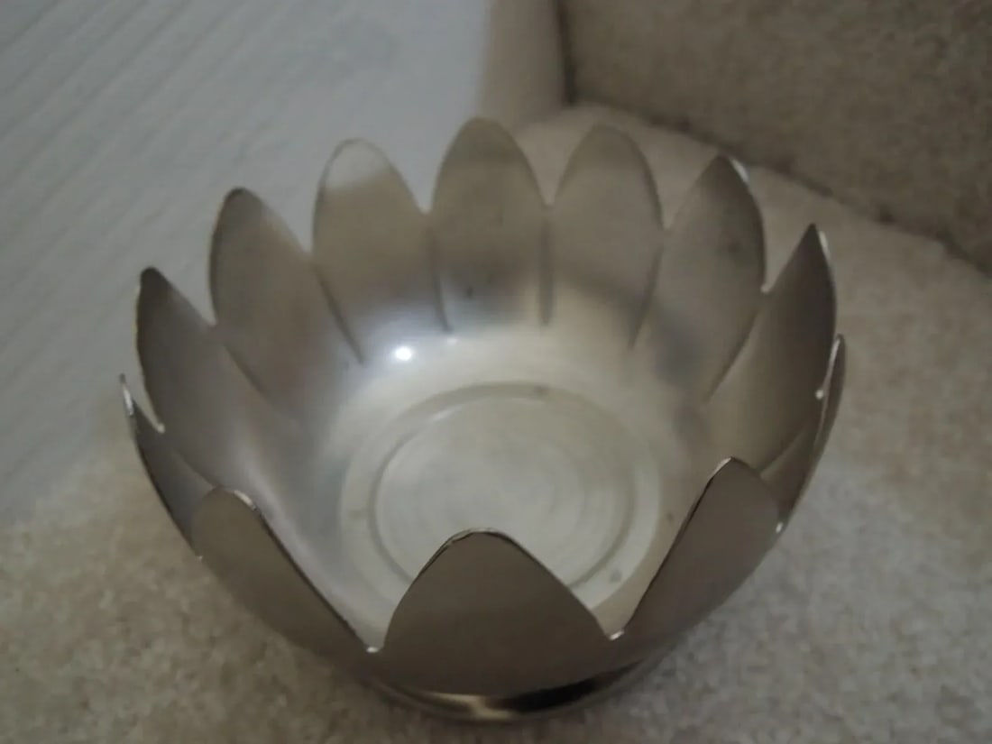 Silver Plated Bowl 12 Lotus Petals Silver Metal Bowl - 3