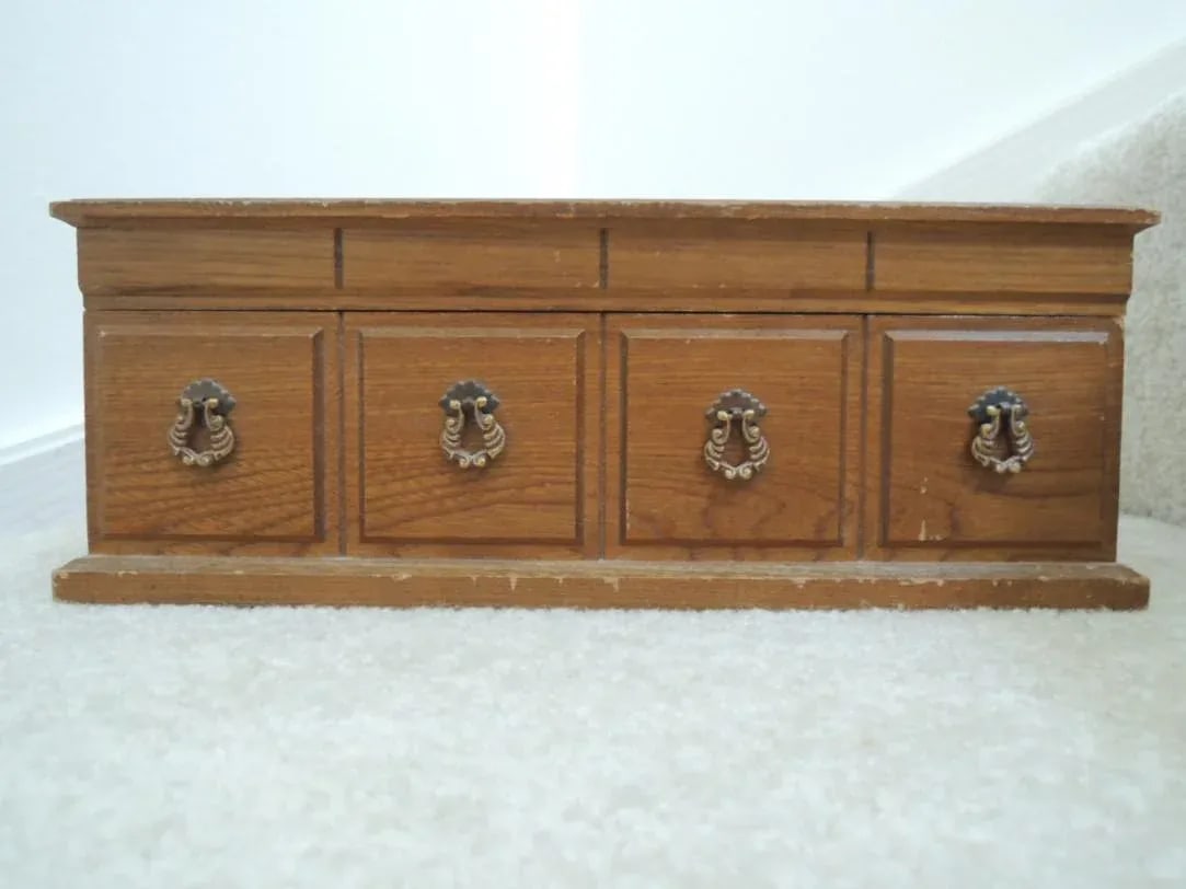 Cane Top Oak Wood Jewelry Music Box - 2