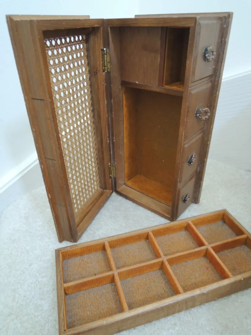Cane Top Oak Wood Jewelry Music Box - 8