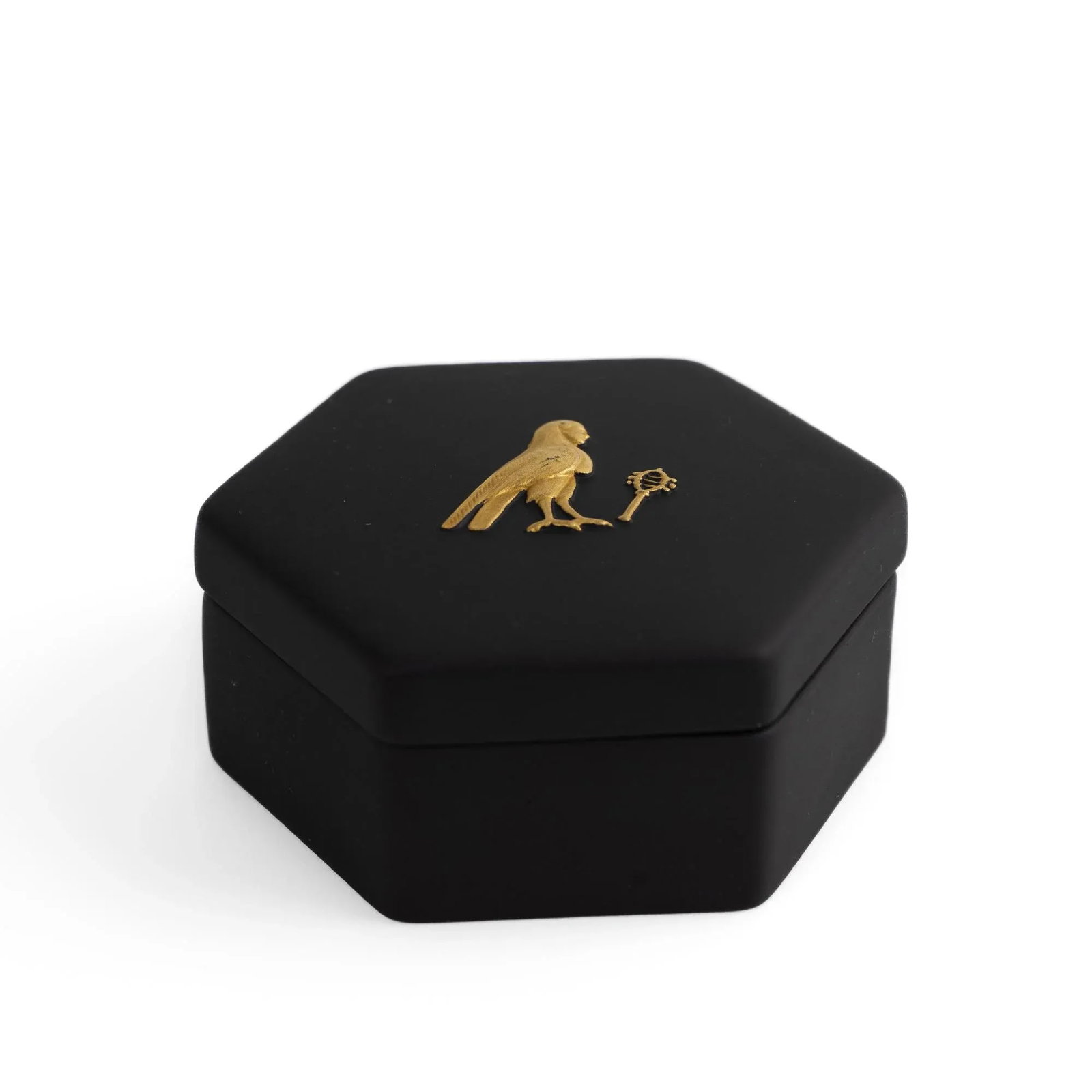 Vintage Wedgwood Black Jasperware Hexagonal Trinket Box With Egyptian Horus Relief - 2