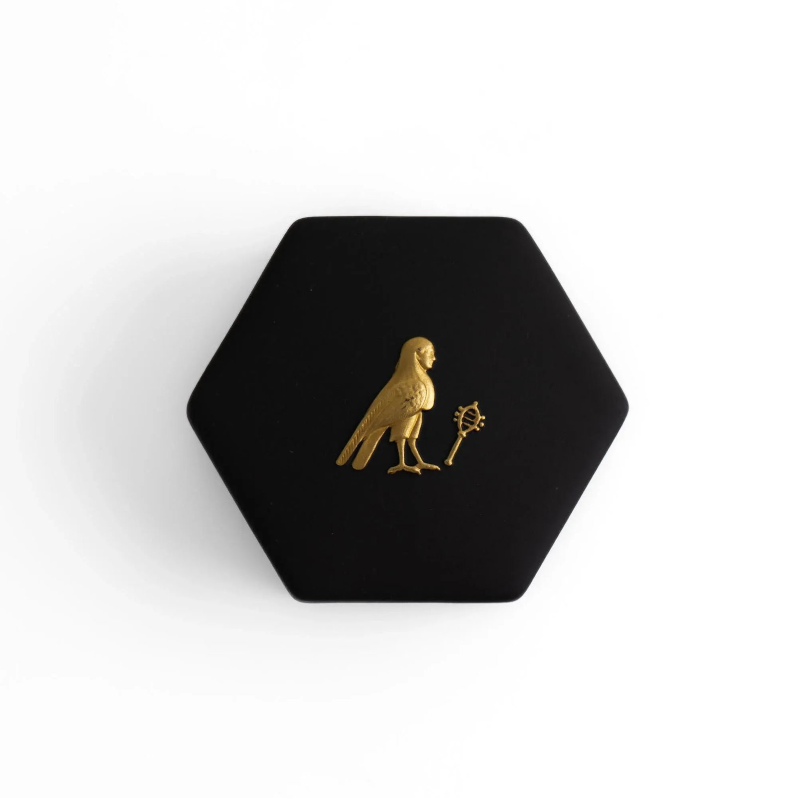 Vintage Wedgwood Black Jasperware Hexagonal Trinket Box With Egyptian Horus Relief - 4