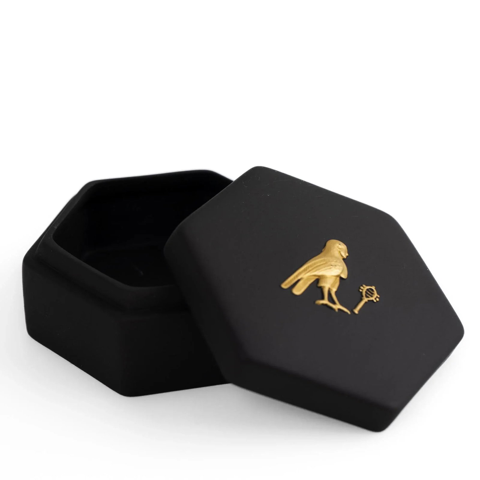 Vintage Wedgwood Black Jasperware Hexagonal Trinket Box With Egyptian Horus Relief - 7