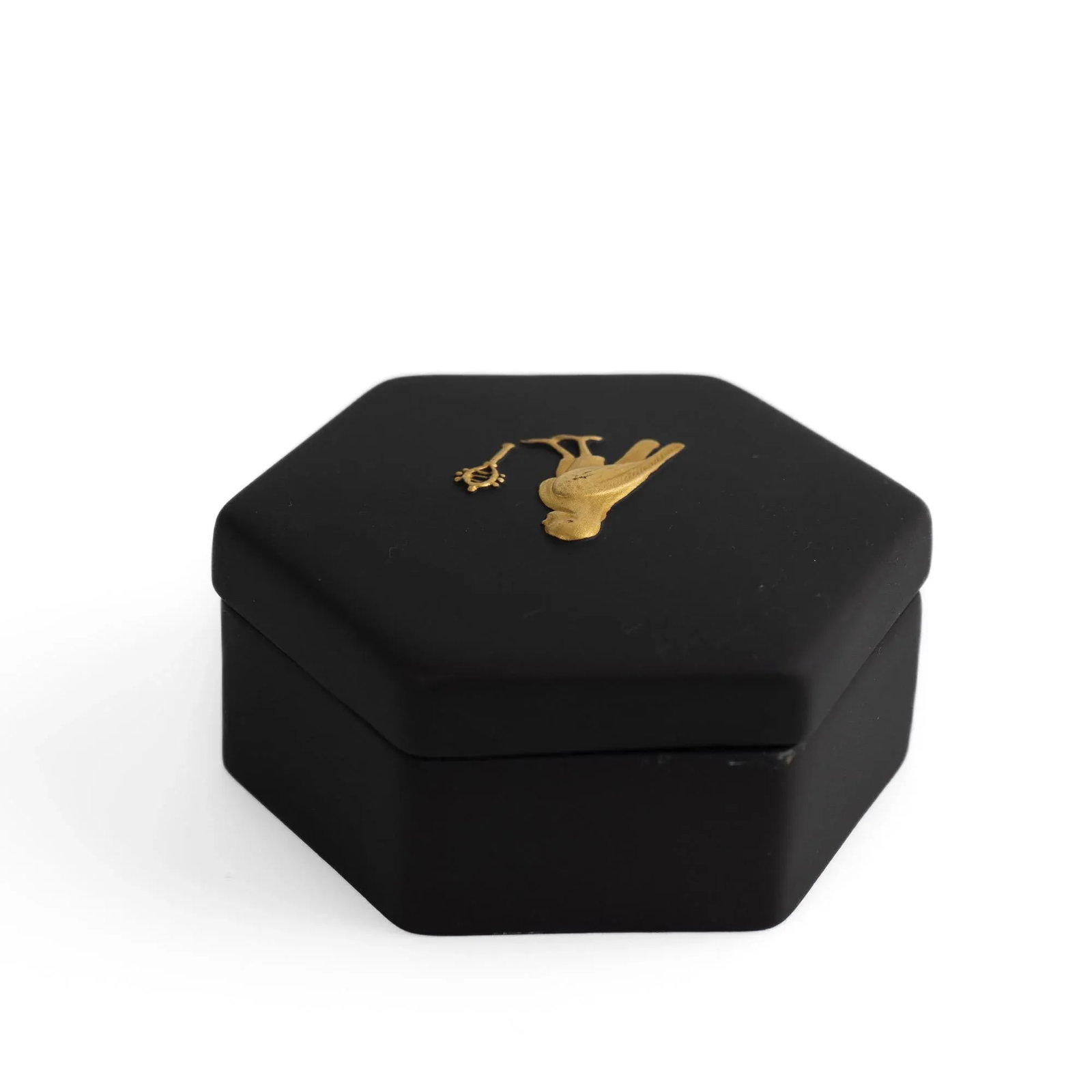 Vintage Wedgwood Black Jasperware Hexagonal Trinket Box With Egyptian Horus Relief - 8