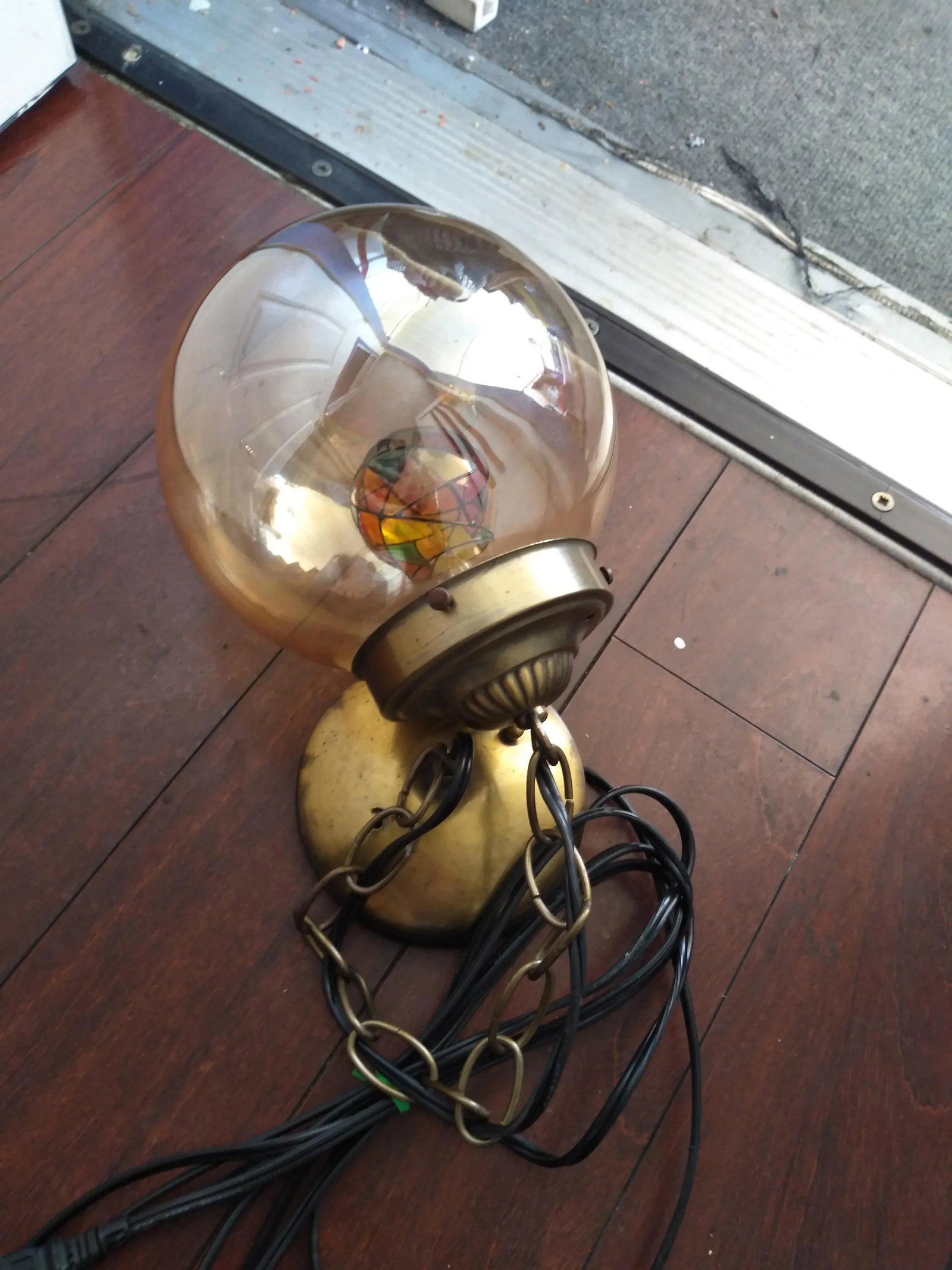 1970s Amber Glass Globe Lamp - 2