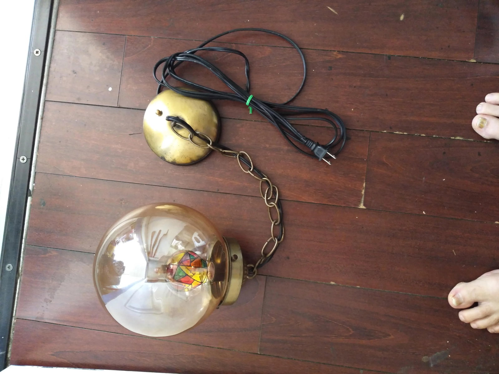 1970s Amber Glass Globe Lamp - 3