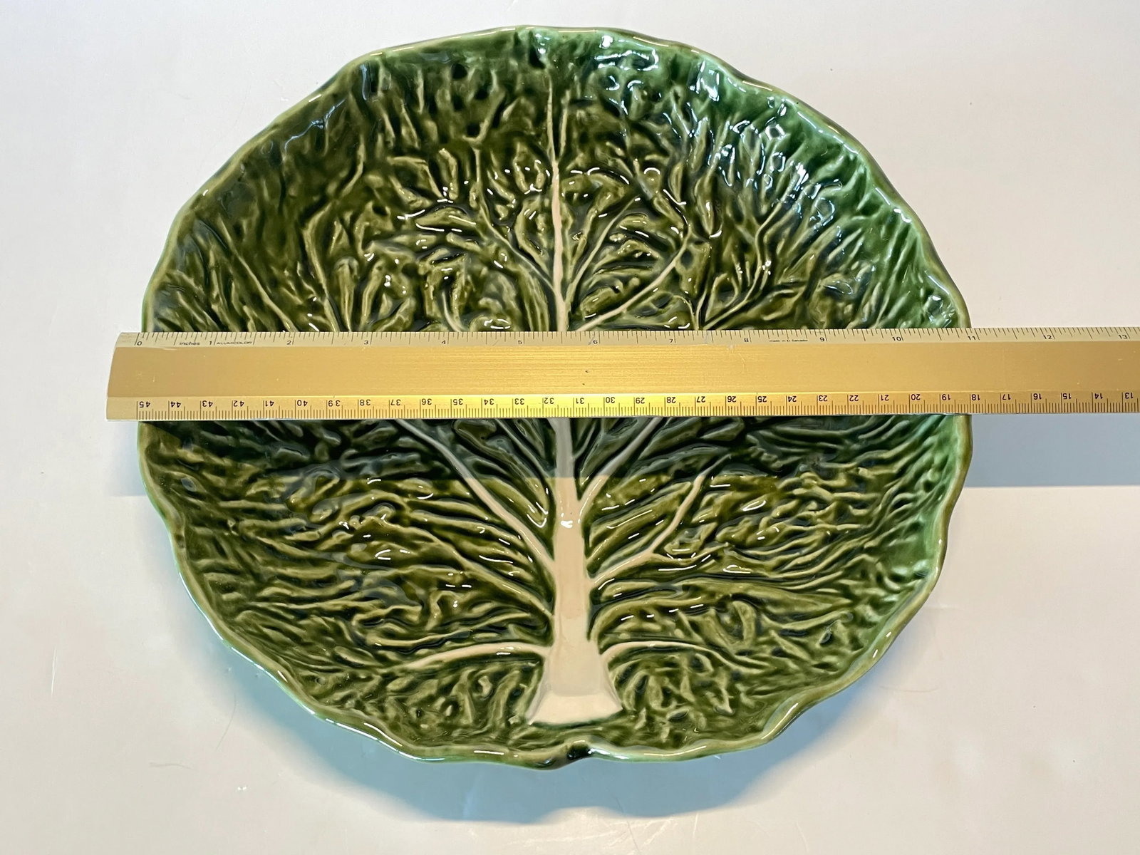 Vintage Portuguese Bordallo Pinheiro Cabbage Ware Serving Shallow Bowl Dish - 3