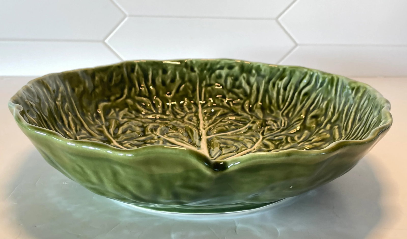 Vintage Portuguese Bordallo Pinheiro Cabbage Ware Serving Shallow Bowl Dish - 5