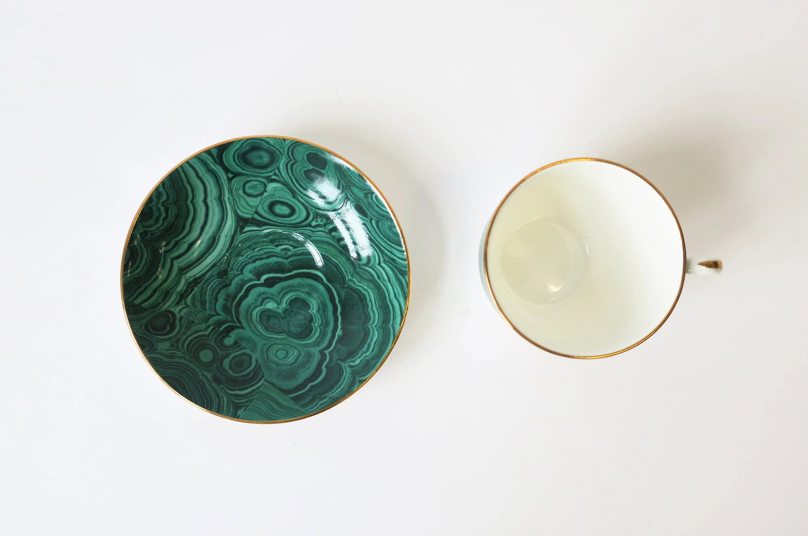 English Green Malachite Porcelain Coffee or Tea Cup and Saucer - 11