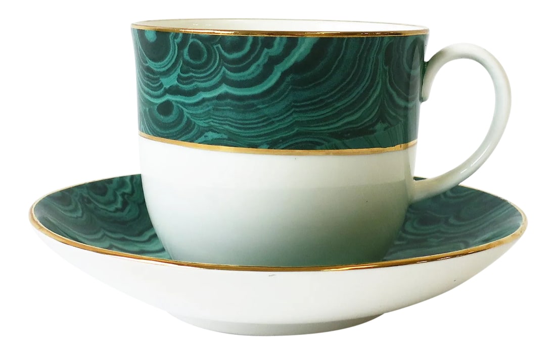 English Green Malachite Porcelain Coffee or Tea Cup and Saucer (1 of 12)