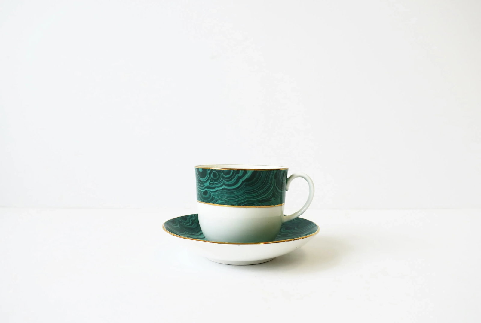 English Green Malachite Porcelain Coffee or Tea Cup and Saucer - 2