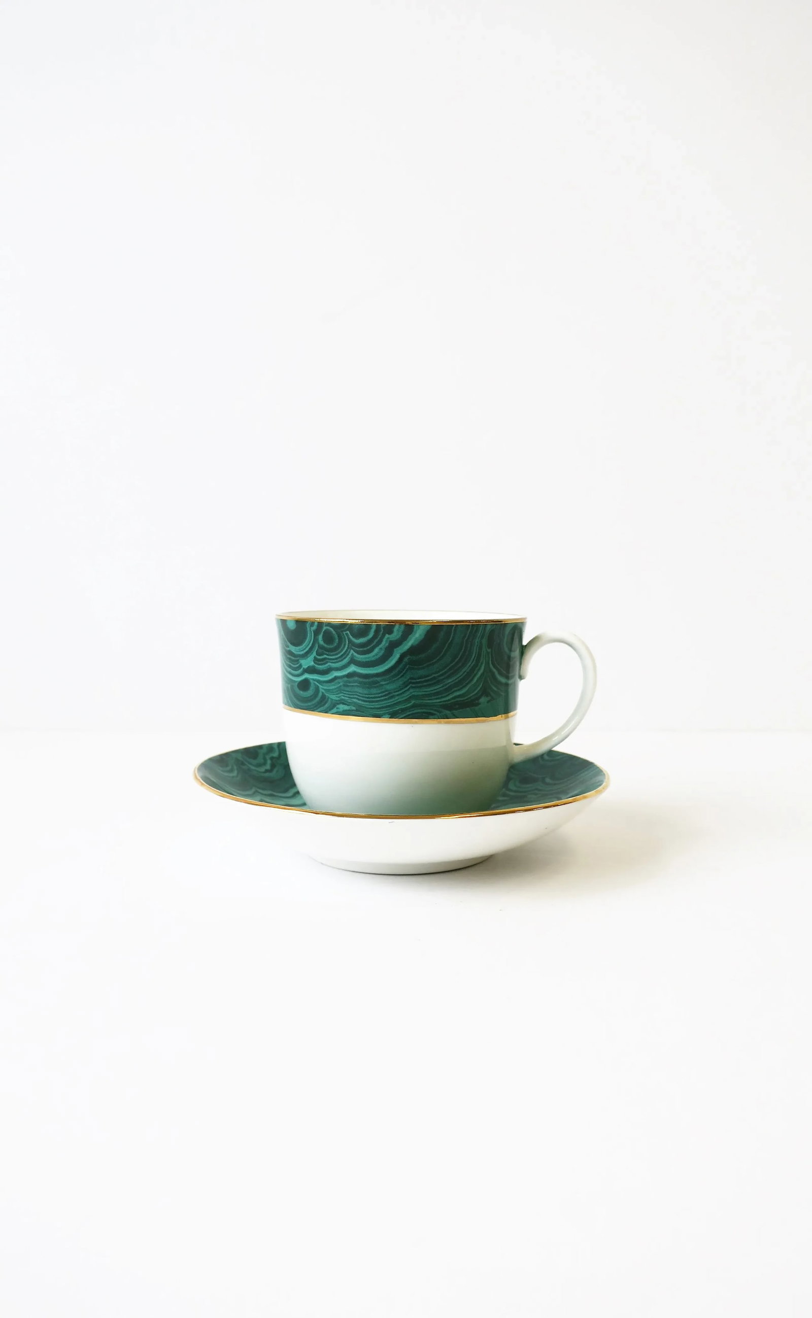 English Green Malachite Porcelain Coffee or Tea Cup and Saucer - 3