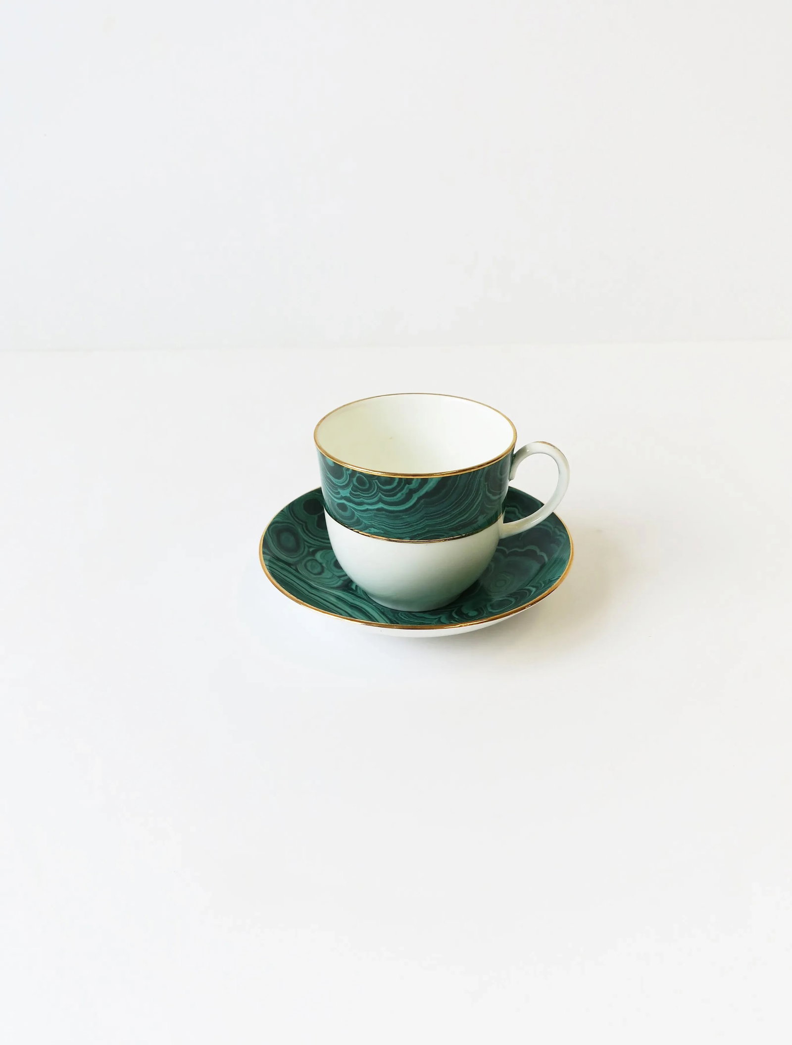 English Green Malachite Porcelain Coffee or Tea Cup and Saucer - 4
