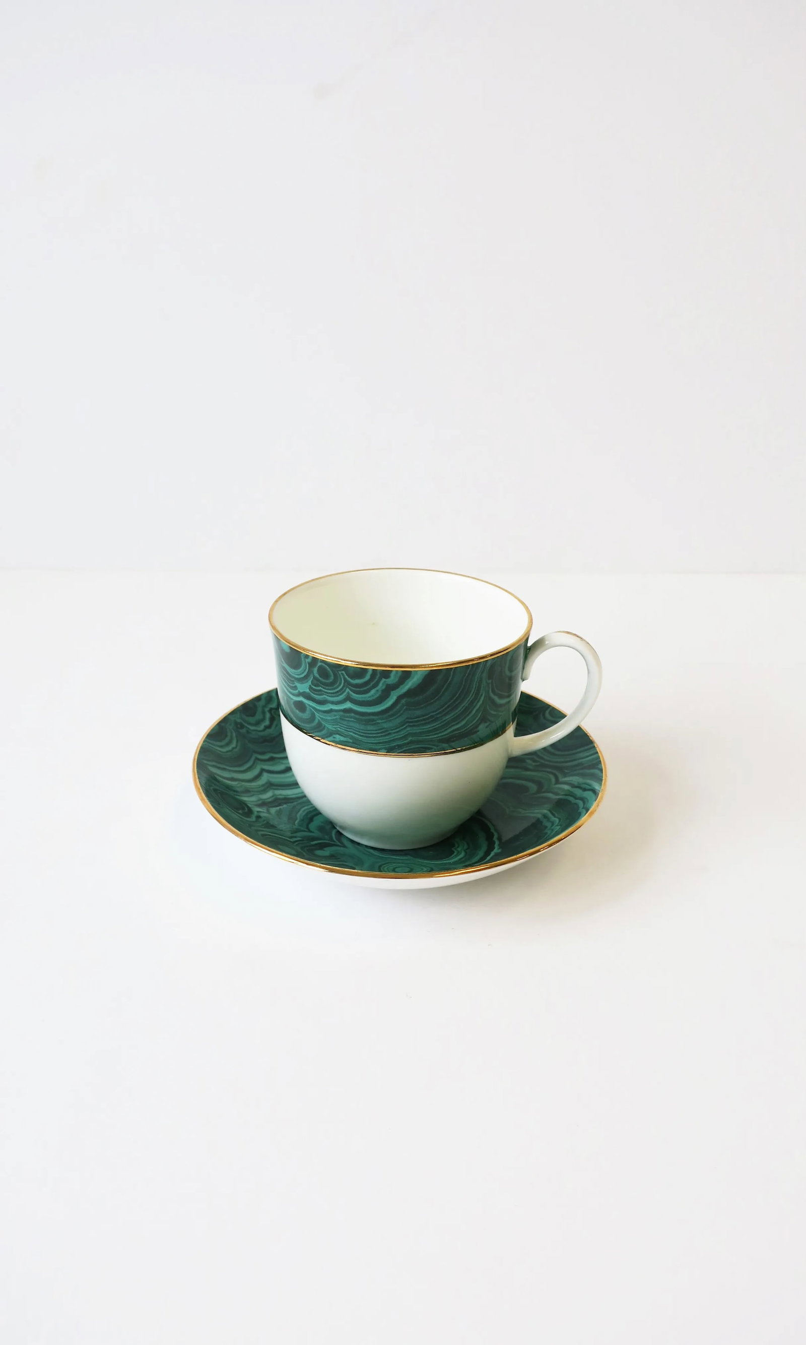 English Green Malachite Porcelain Coffee or Tea Cup and Saucer - 7