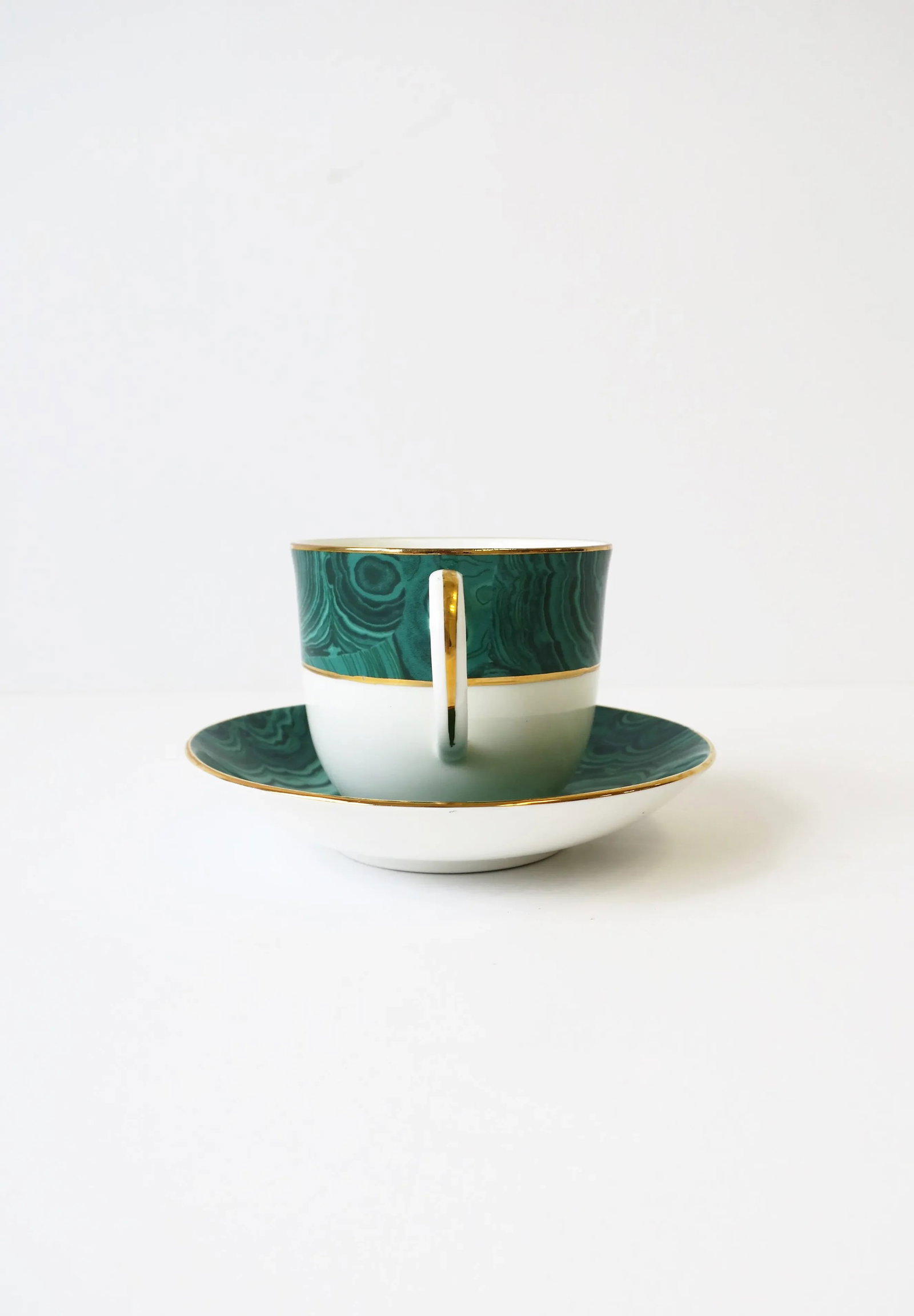 English Green Malachite Porcelain Coffee or Tea Cup and Saucer - 8