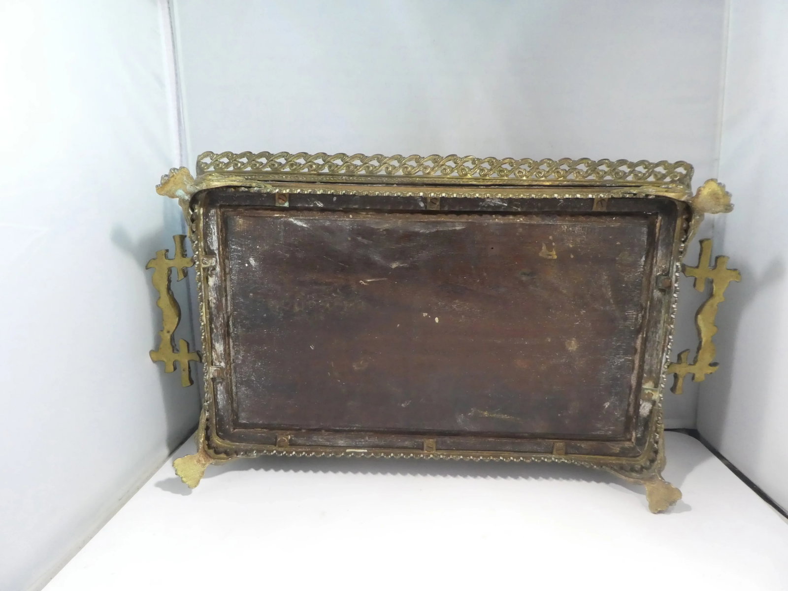 19th C Victorian Aesthetic Movement Bronze Tray W Mother of Pearl Inlay of Butterflies with Hairy Pa - 3