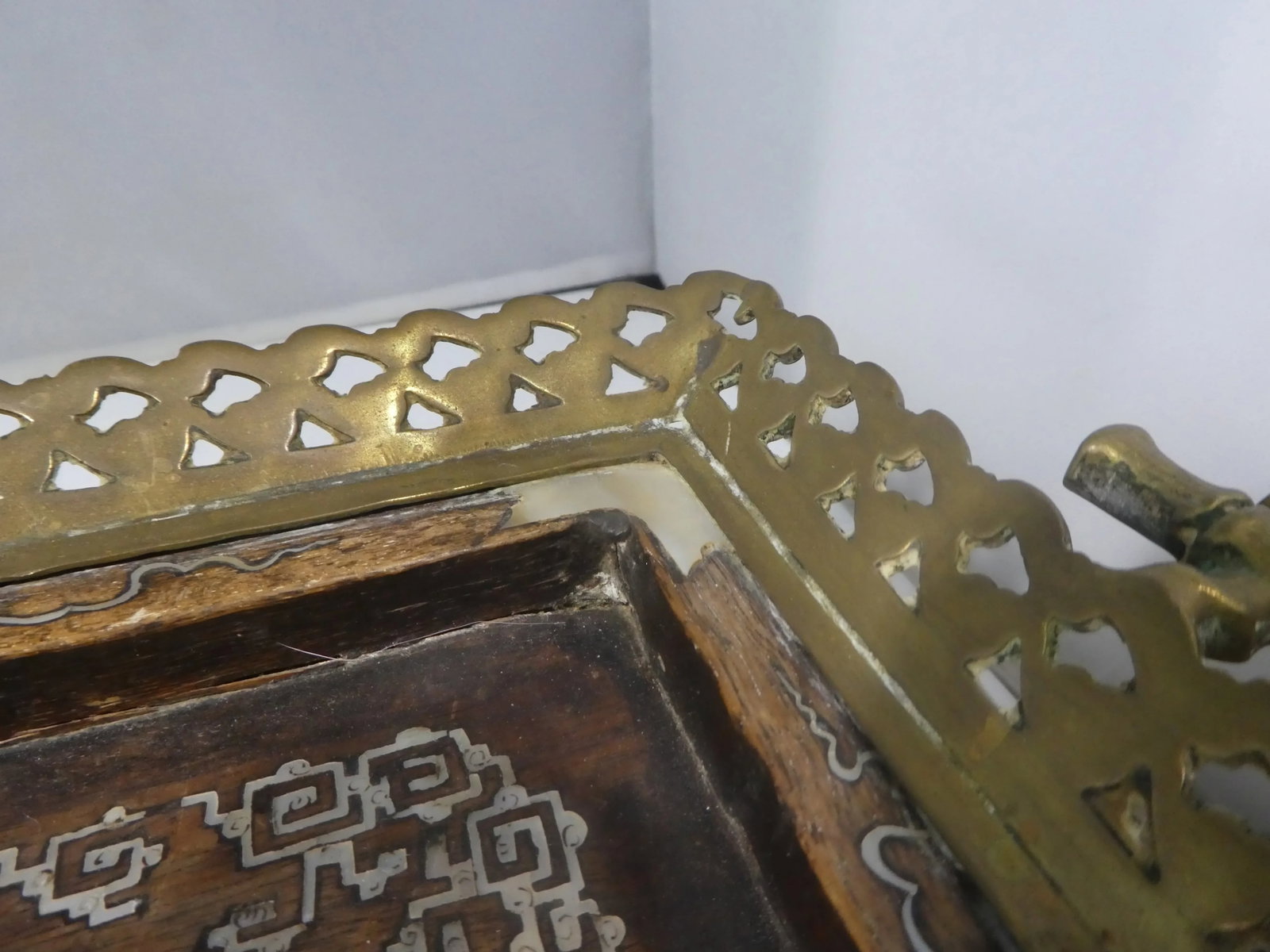19th C Victorian Aesthetic Movement Bronze Tray W Mother of Pearl Inlay of Butterflies with Hairy Pa - 5