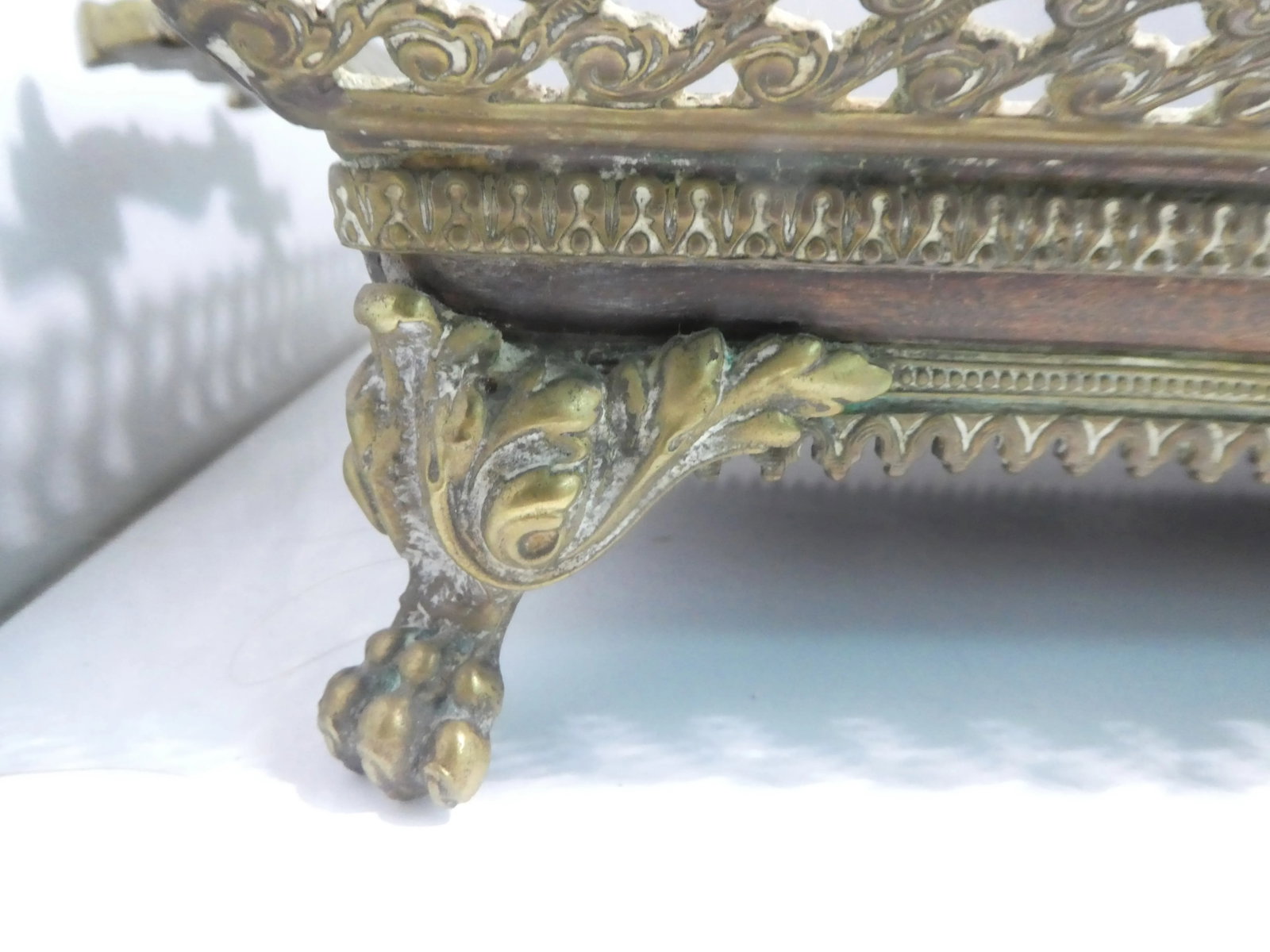 19th C Victorian Aesthetic Movement Bronze Tray W Mother of Pearl Inlay of Butterflies with Hairy Pa - 7