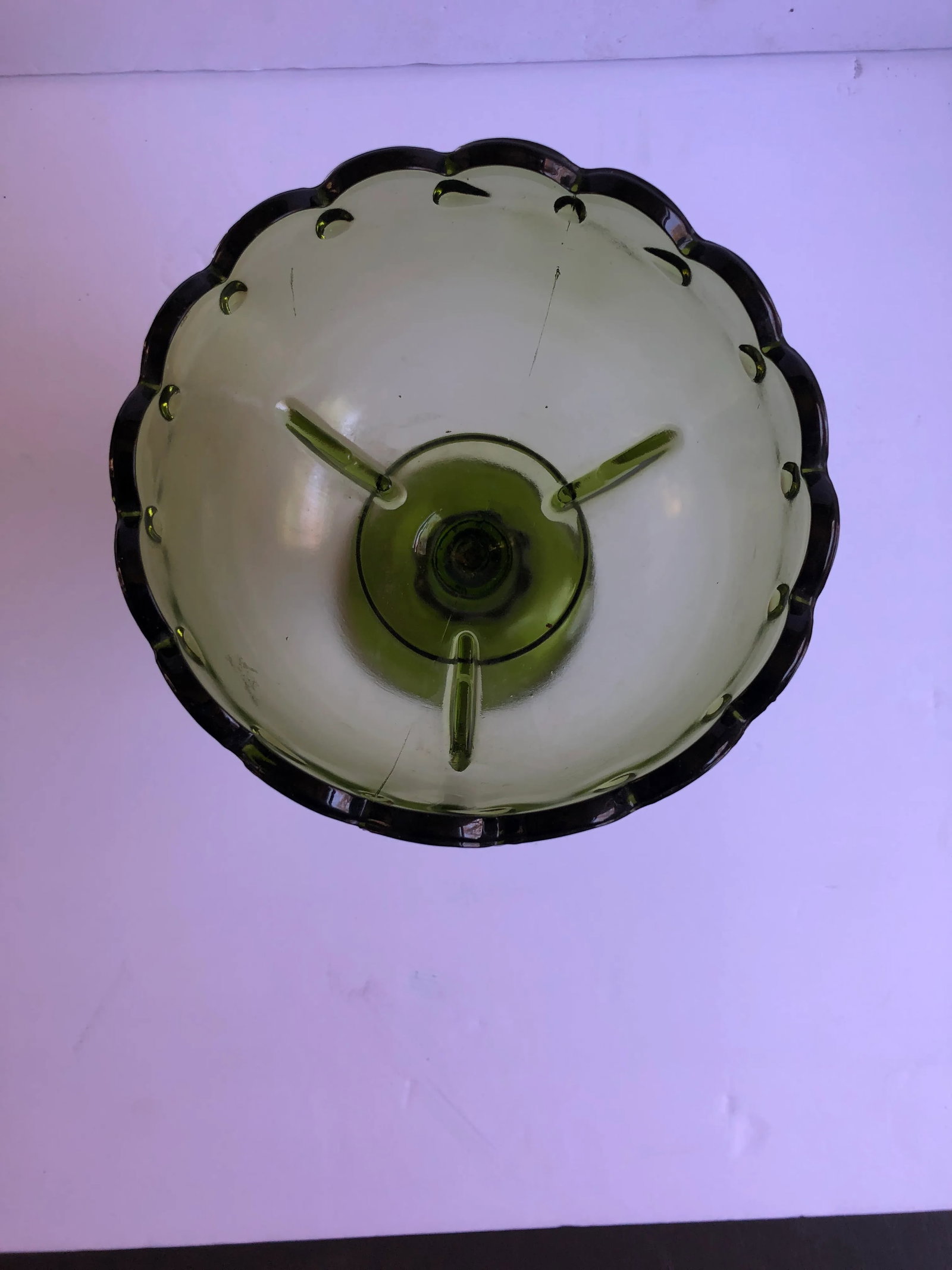 Mid Century Avocado Green Glass Compote - 3