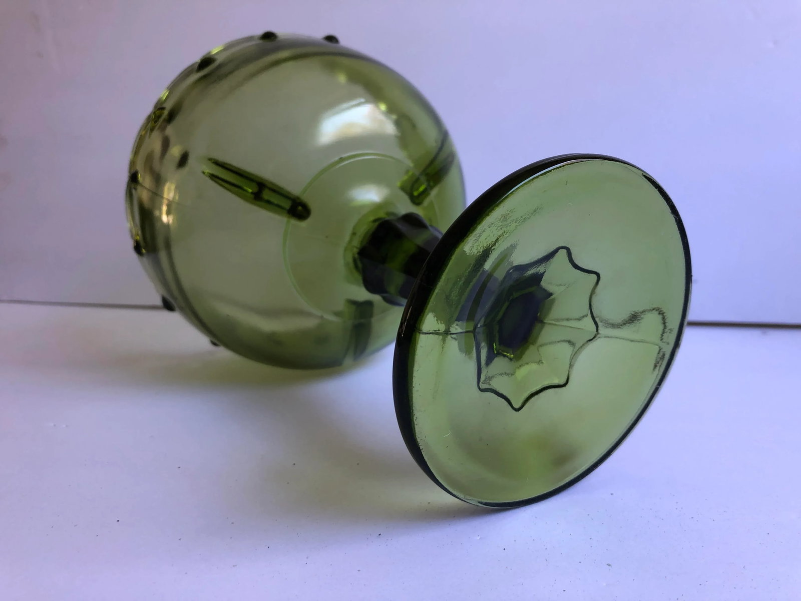 Mid Century Avocado Green Glass Compote - 4