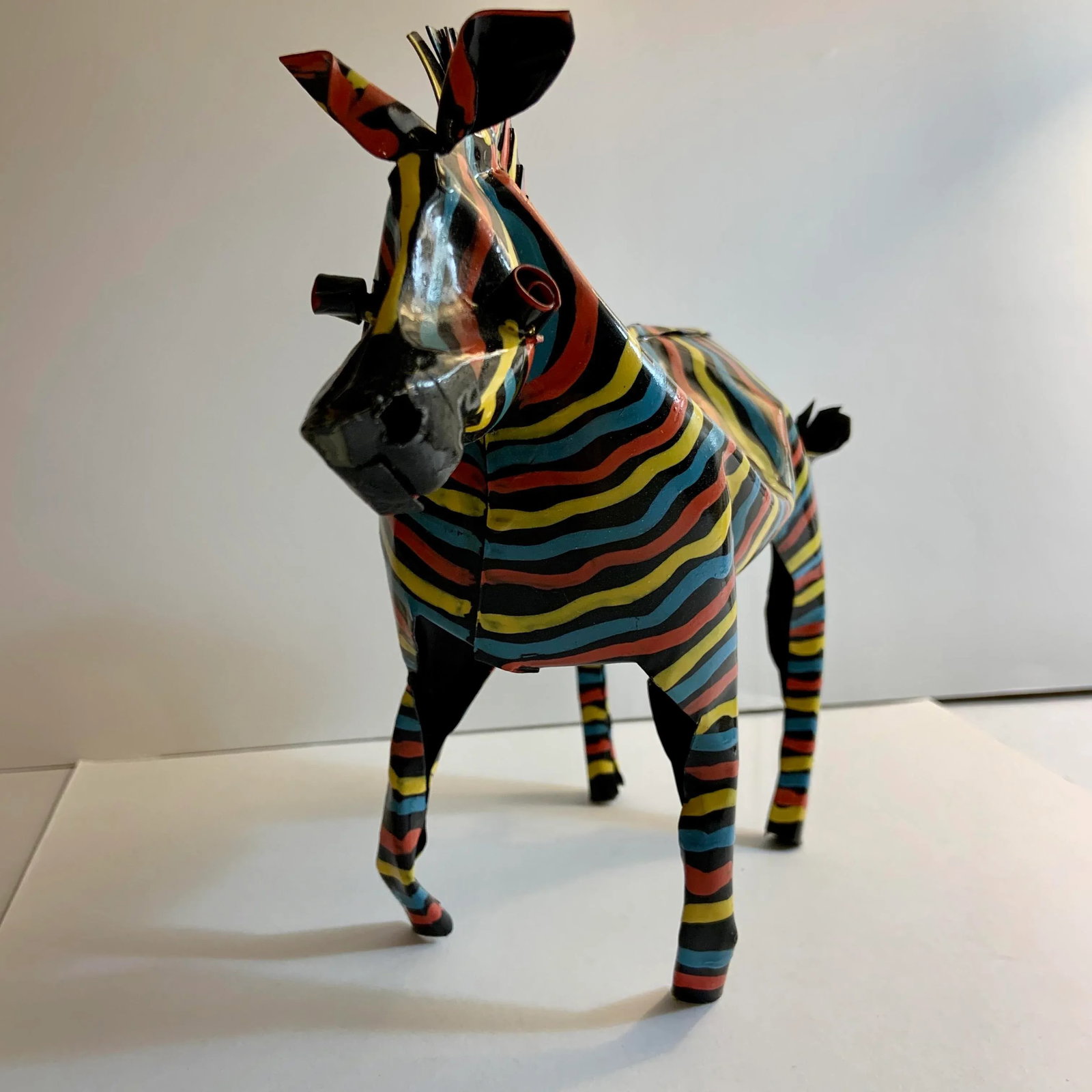 1980s Vintage Folk Art Painted Zebra Figure - 2