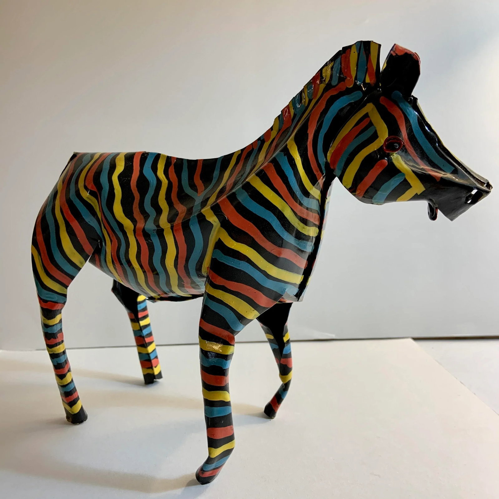1980s Vintage Folk Art Painted Zebra Figure - 3