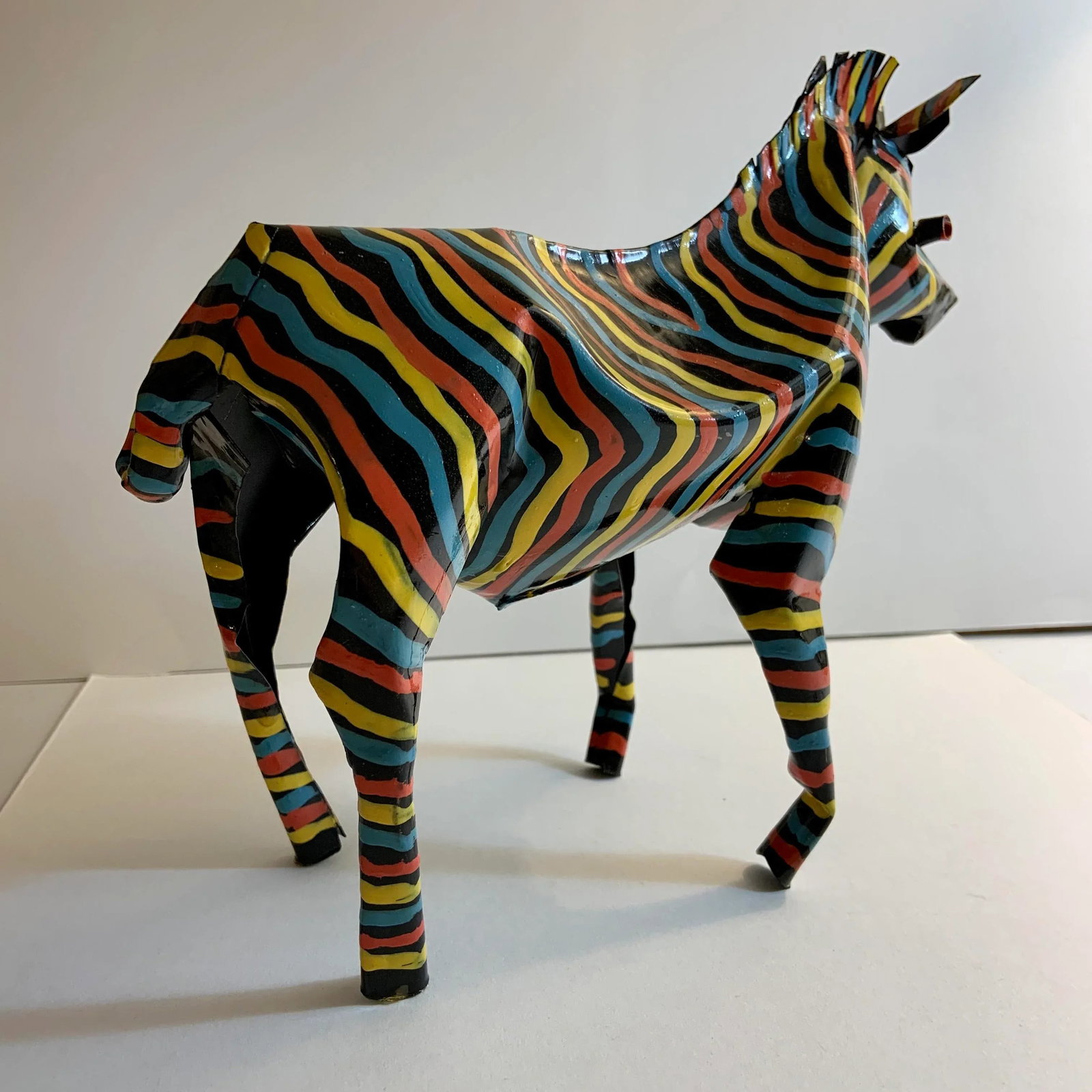 1980s Vintage Folk Art Painted Zebra Figure - 4