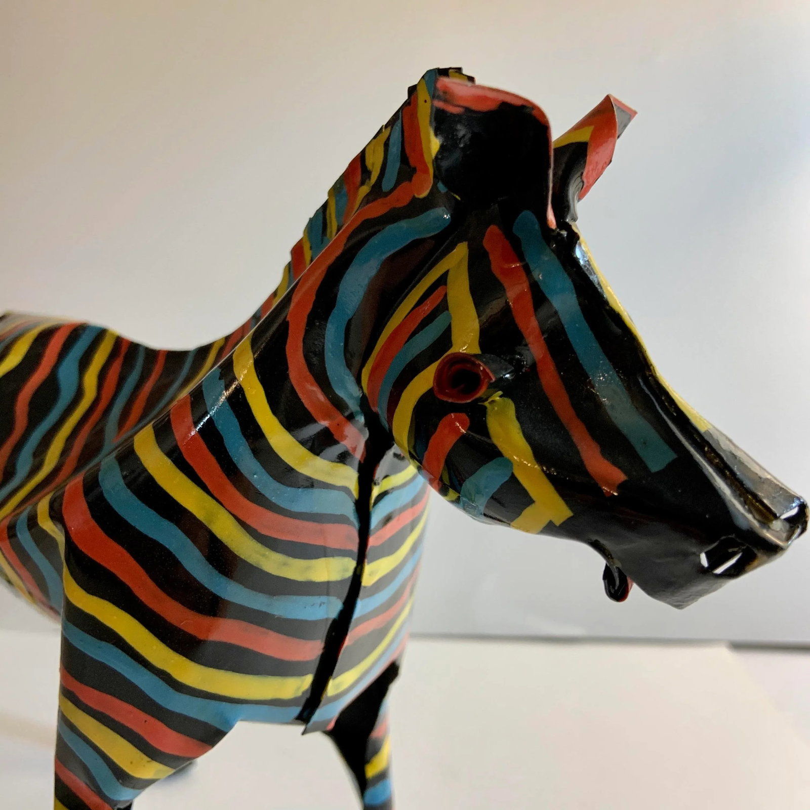 1980s Vintage Folk Art Painted Zebra Figure - 5