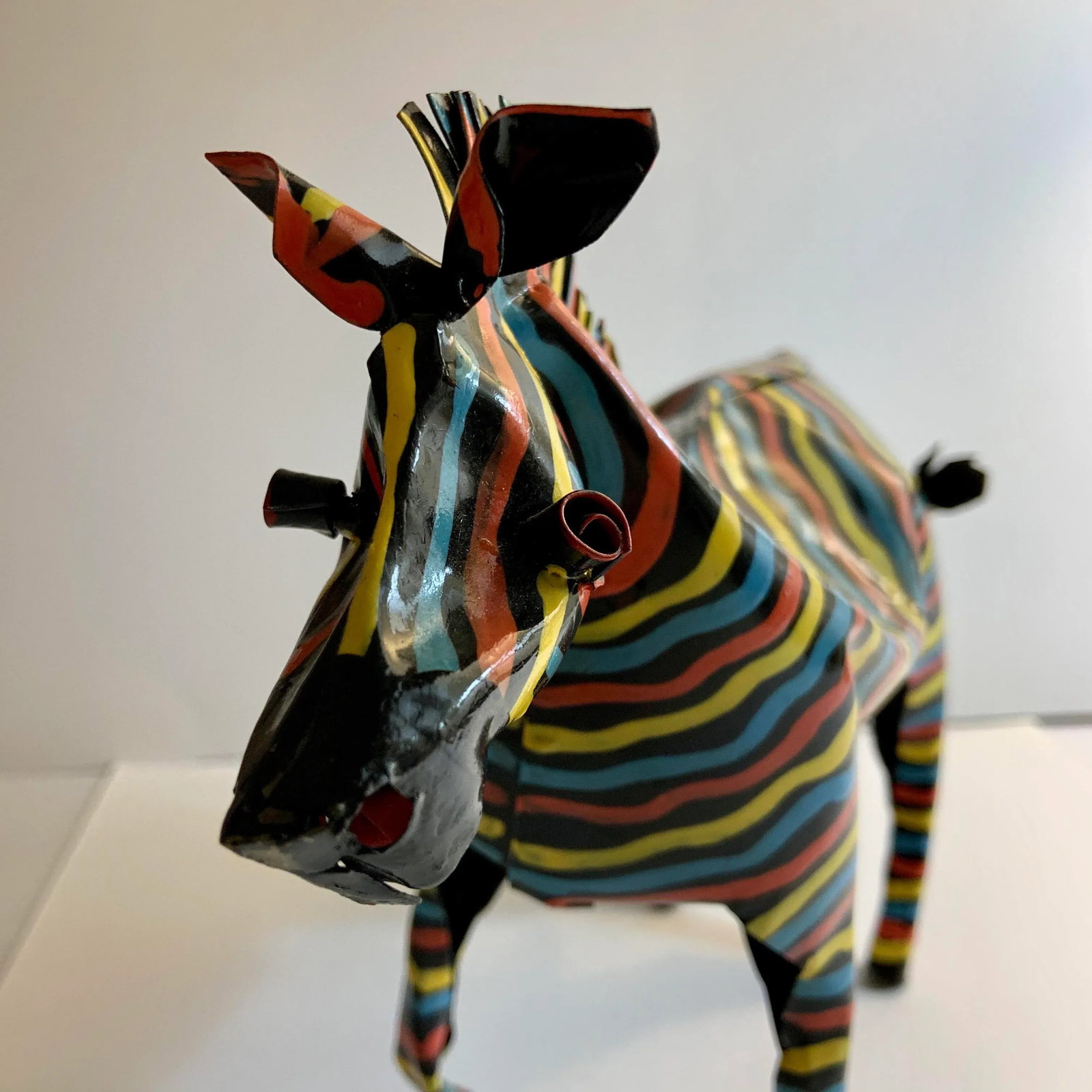1980s Vintage Folk Art Painted Zebra Figure - 6