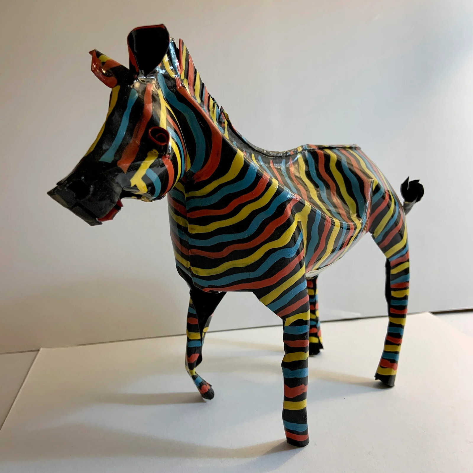 1980s Vintage Folk Art Painted Zebra Figure - 8