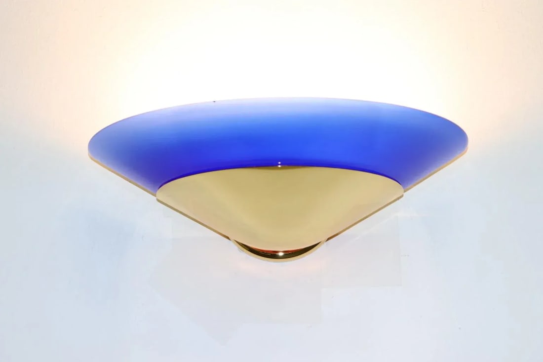 1990s "Mezzo Alo" Wall Lamp Murano Blue Glass - 3