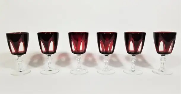 French Ruby Red Stemware Glassware Mid Century 1960s Made in France - Set of 6 - 2