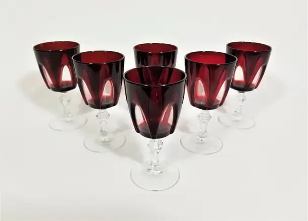 French Ruby Red Stemware Glassware Mid Century 1960s Made in France - Set of 6 - 3