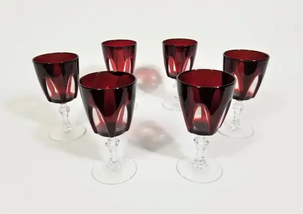 French Ruby Red Stemware Glassware Mid Century 1960s Made in France - Set of 6 - 4