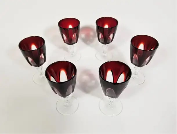 French Ruby Red Stemware Glassware Mid Century 1960s Made in France - Set of 6 - 5