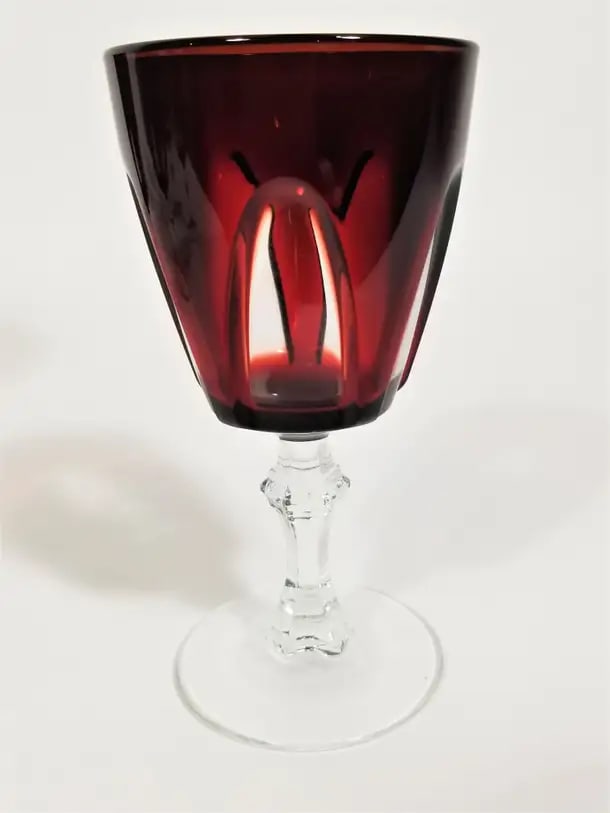 French Ruby Red Stemware Glassware Mid Century 1960s Made in France - Set of 6 - 9