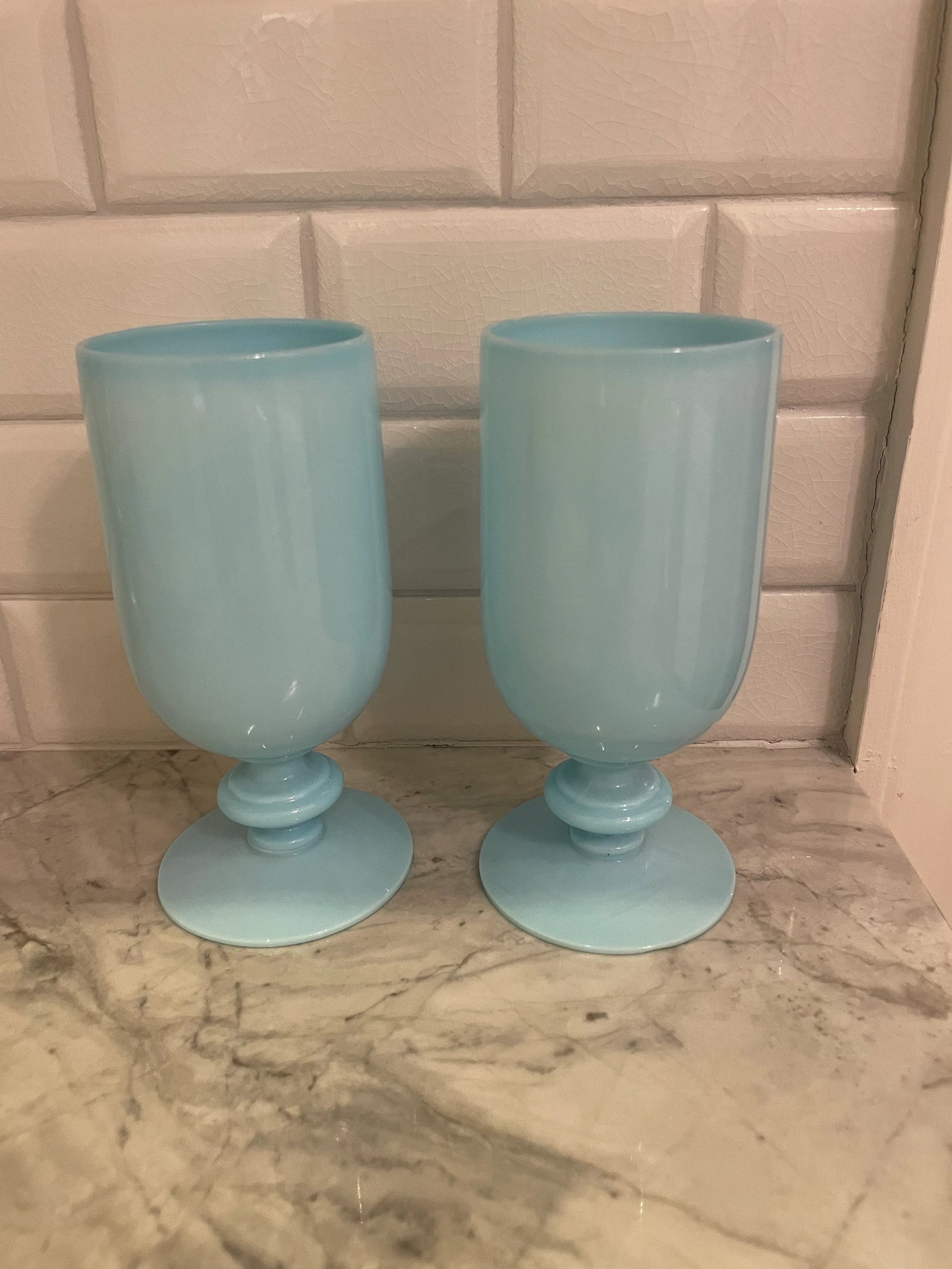 Pair of Blue Opaline Vallerysthal Glasses - 2