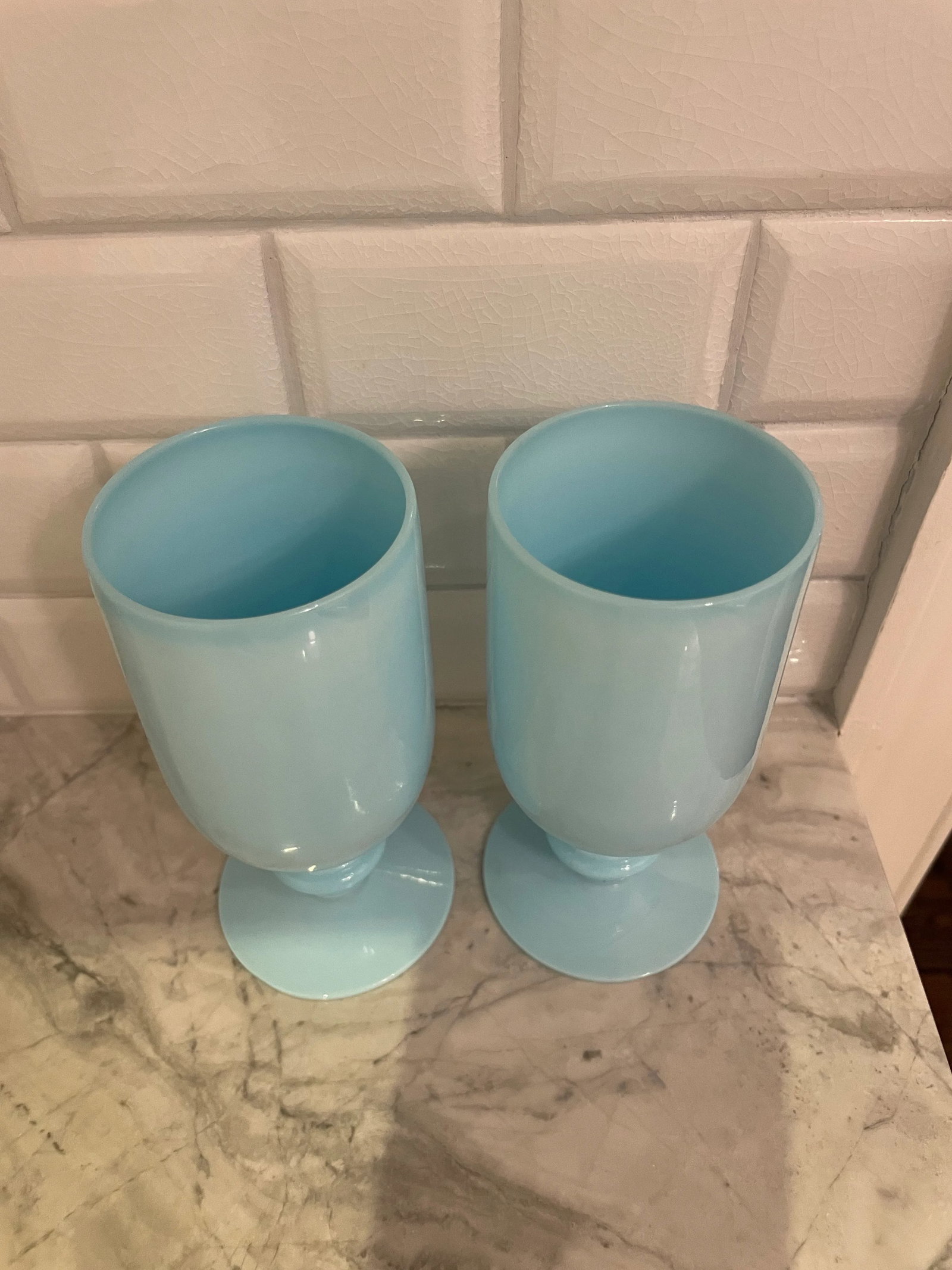 Pair of Blue Opaline Vallerysthal Glasses - 3