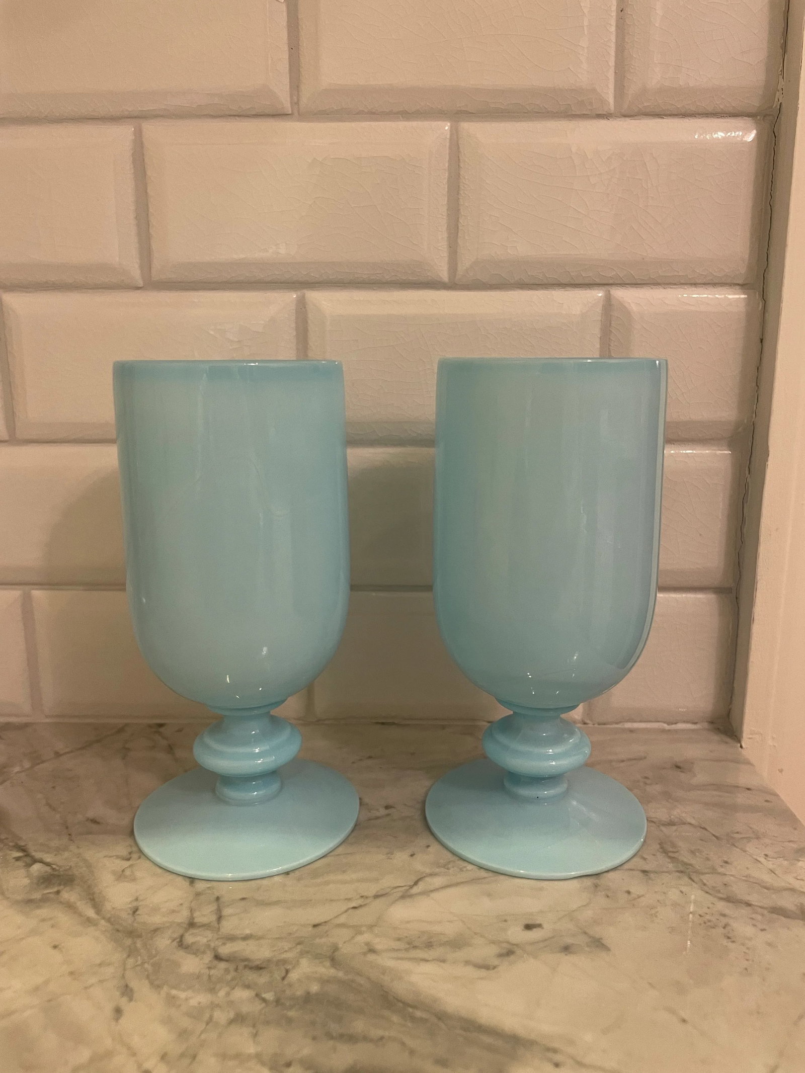 Pair of Blue Opaline Vallerysthal Glasses - 4
