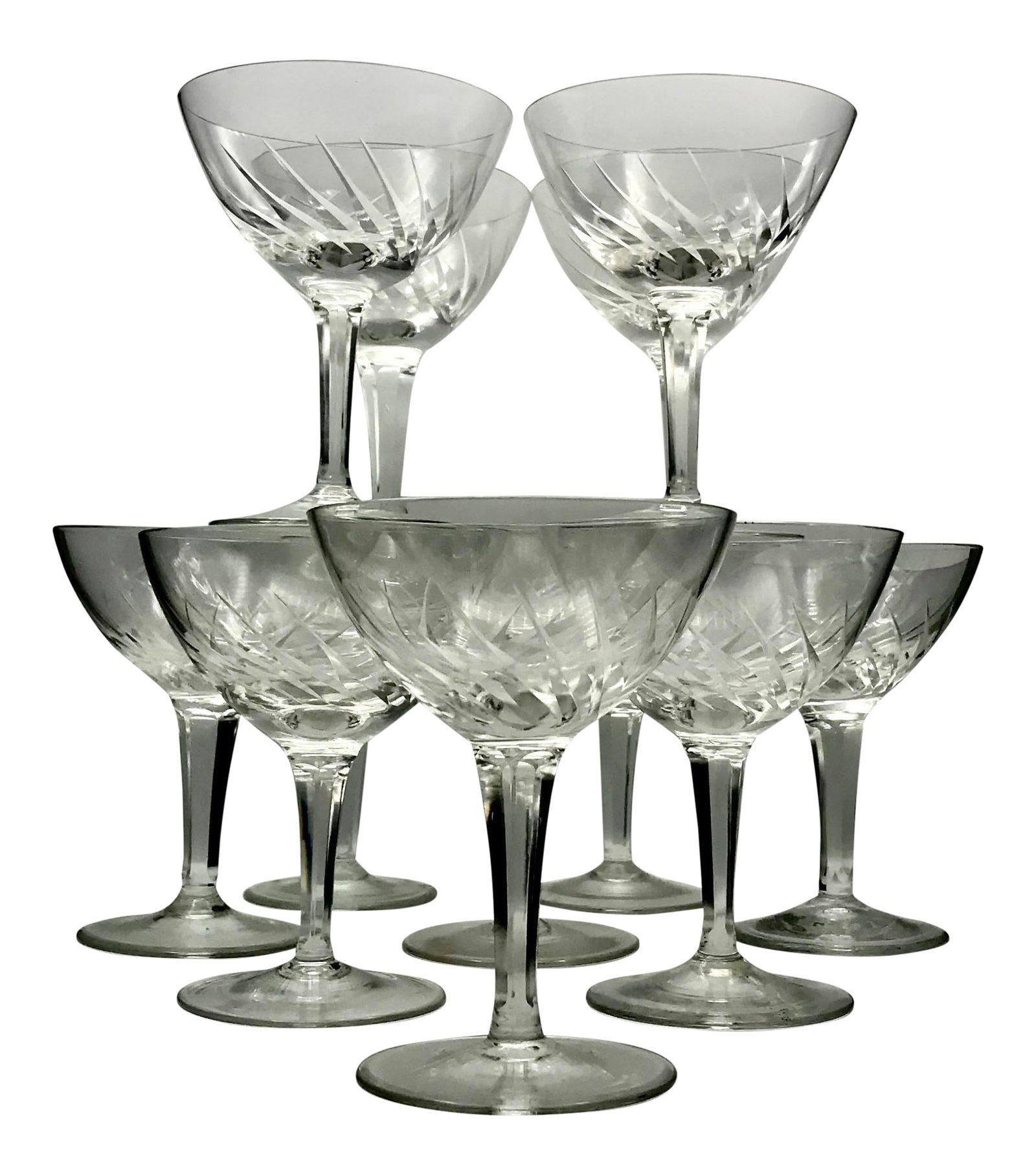 Antique Swirl Cut Crystal Champagne Coupes - Set of 12 (1 of 9)