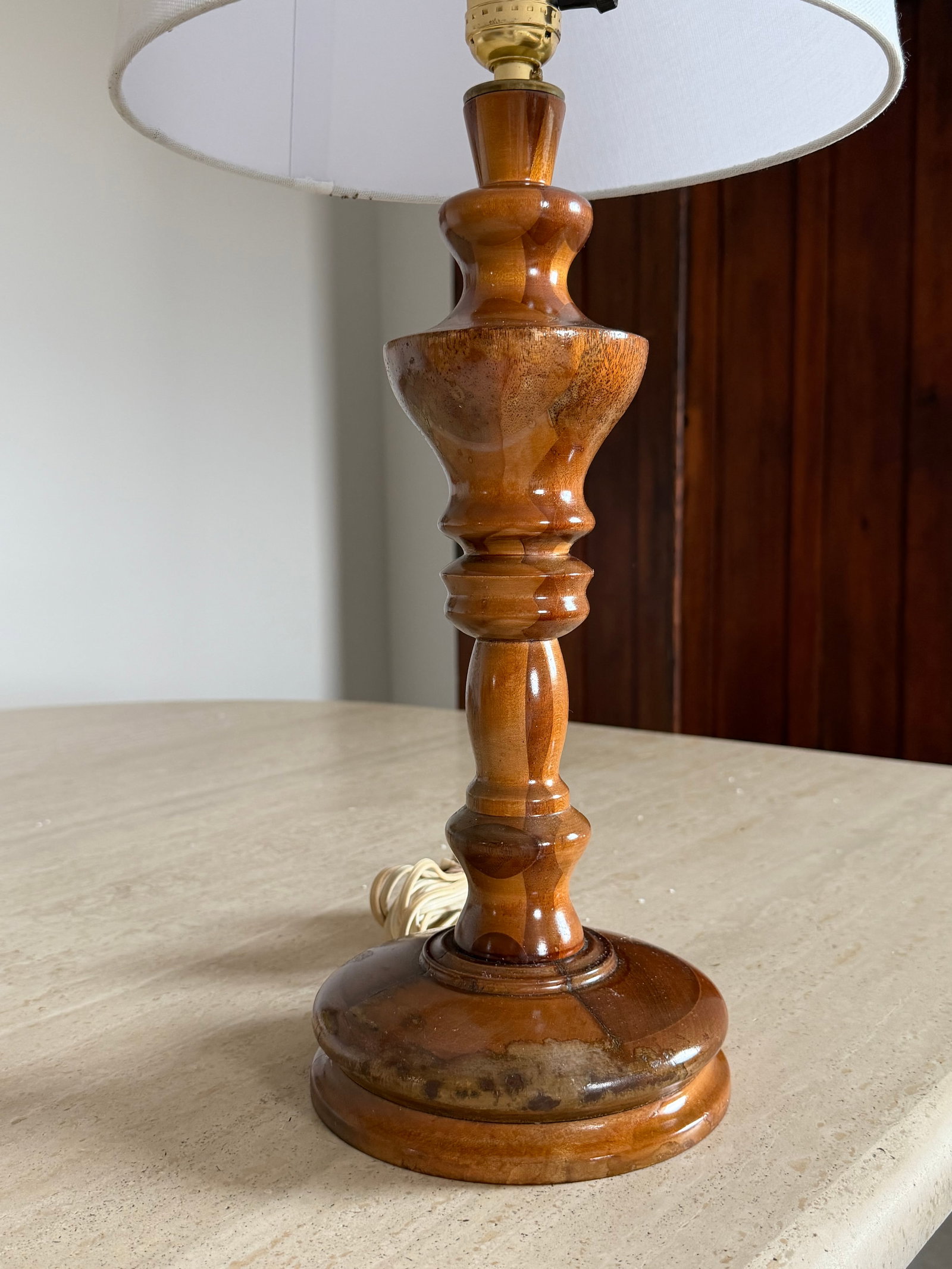 Charming Carved Wood Turned Lamp - 10