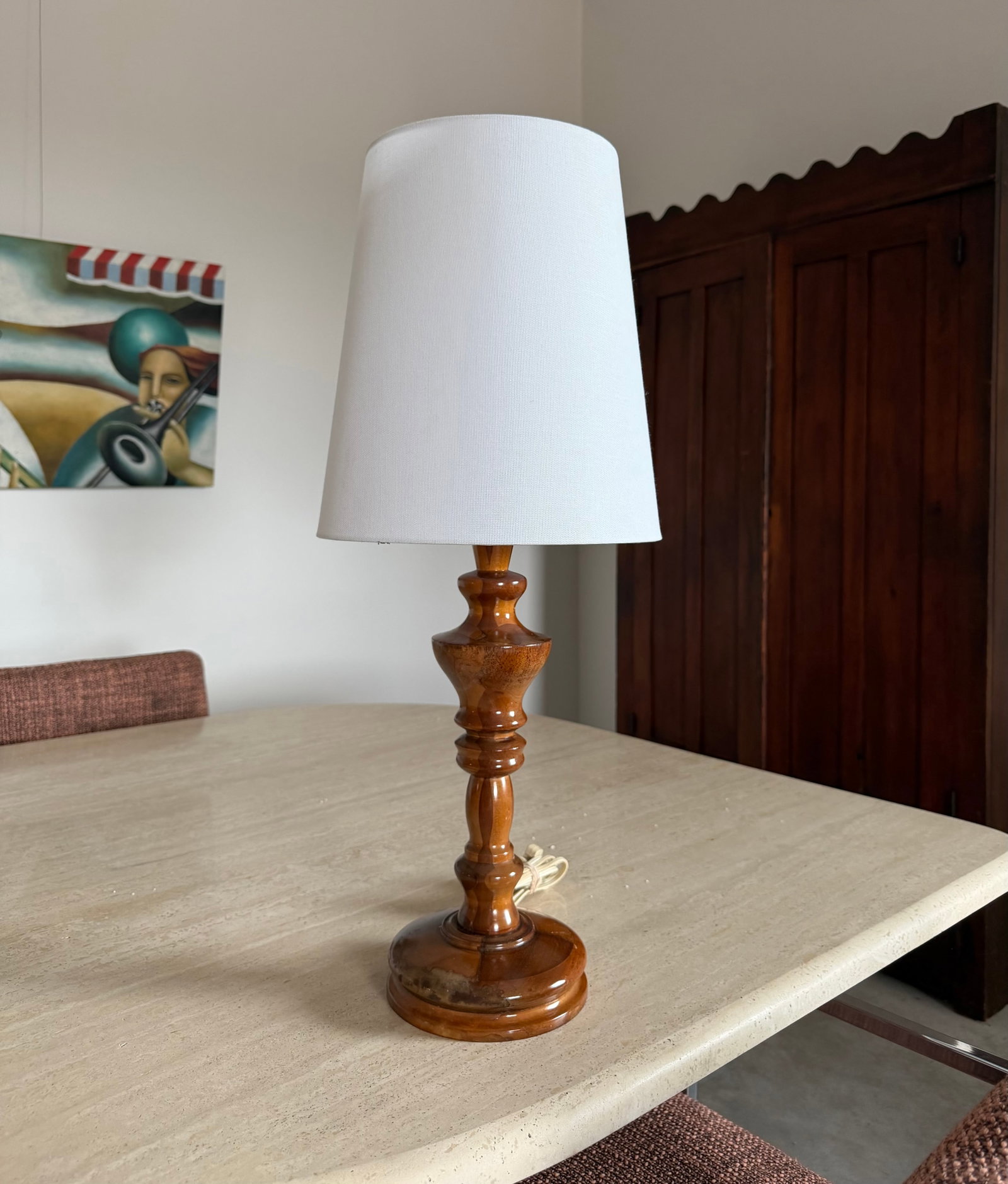 Charming Carved Wood Turned Lamp - 4