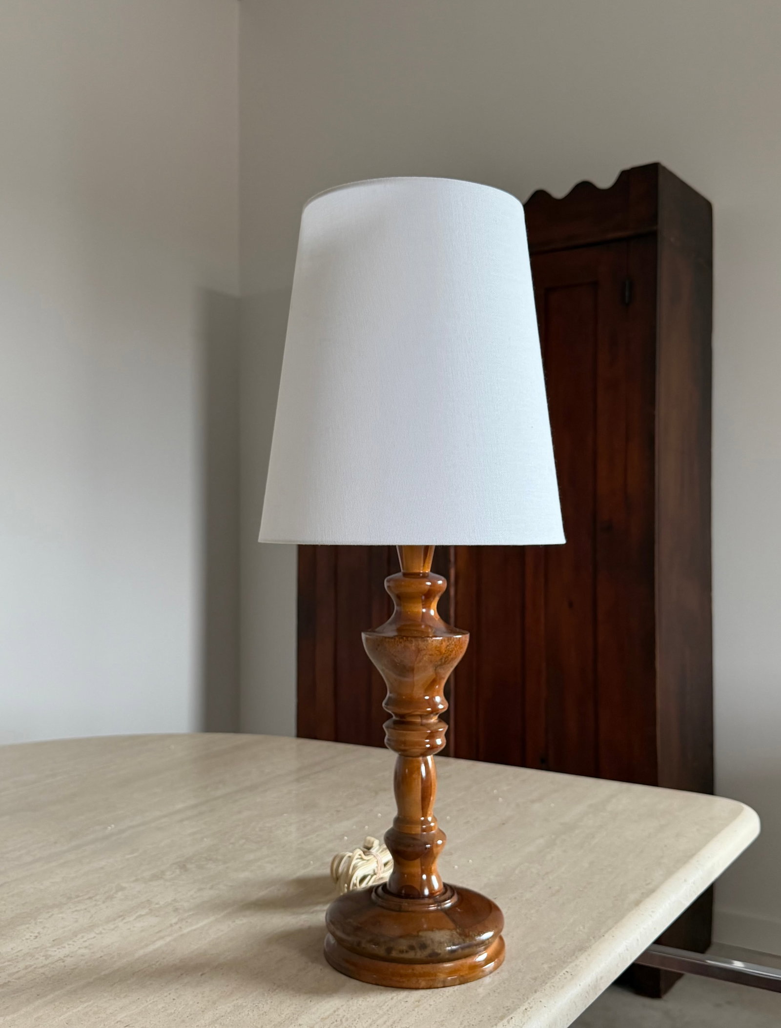 Charming Carved Wood Turned Lamp - 5